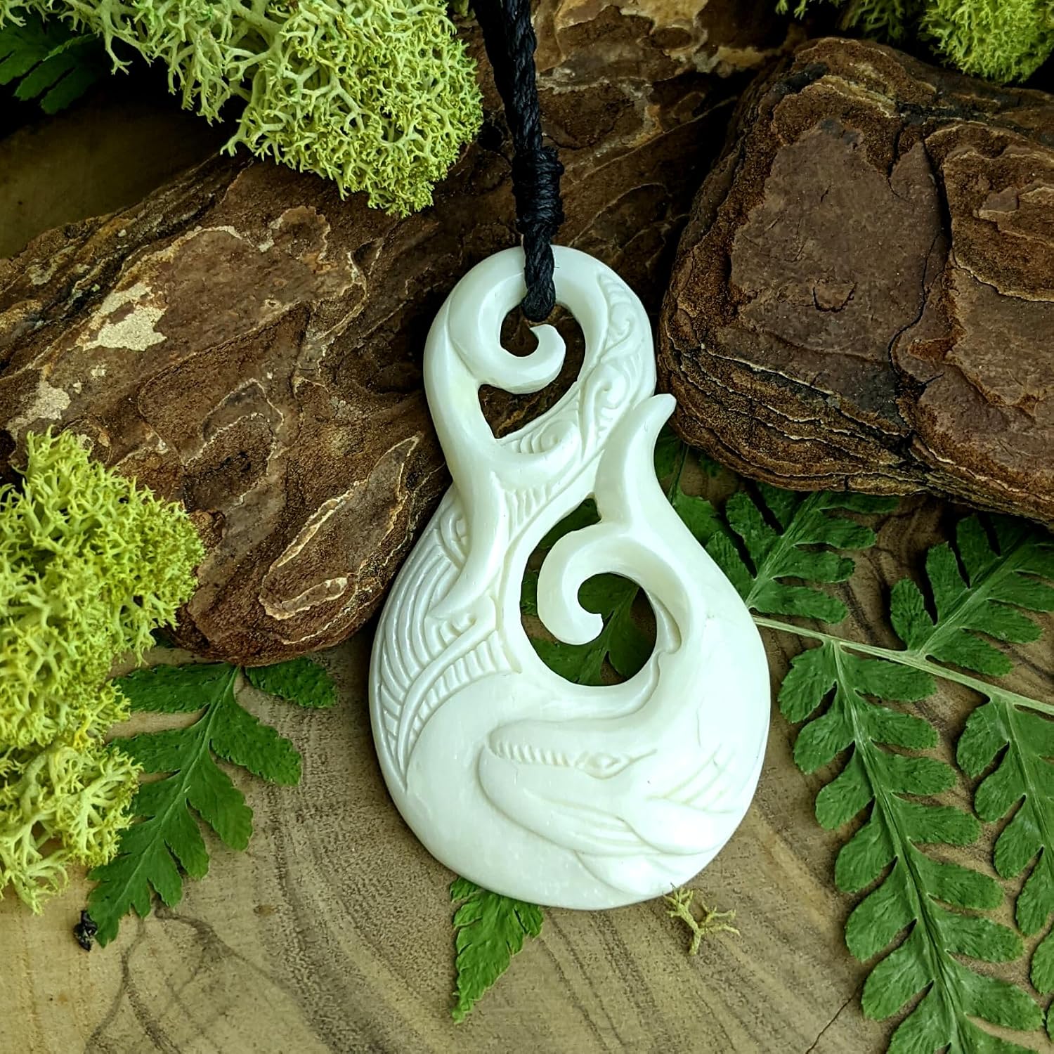 81stgeneration Hand-Carved Bone Large HEI Matau Whale Pendant - Men's Surfer Accessory - Handmade Fish Hook Necklace - Maori-Style Koru Spiral Amulet - Natural Tribal Marine-Life Jewelry for Women image 5