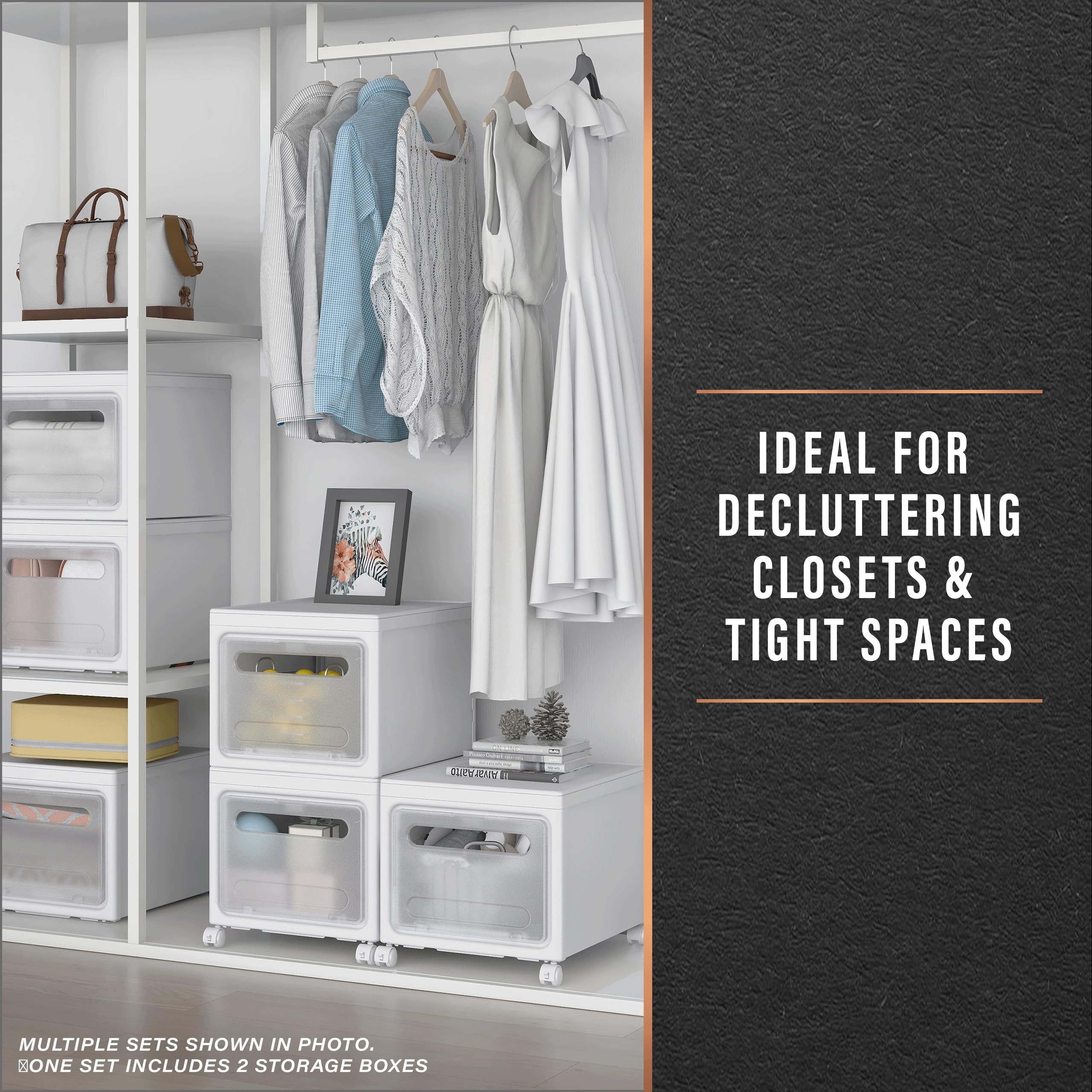 BINO 2-Piece Plastic Stackable Bins with Lids Set - Clear | Stackable Storage Organizer | Home Office Kitchen & Bedroom Organizer | Bin Container Organizer for Books Clothes Drinks Snacks & Toys