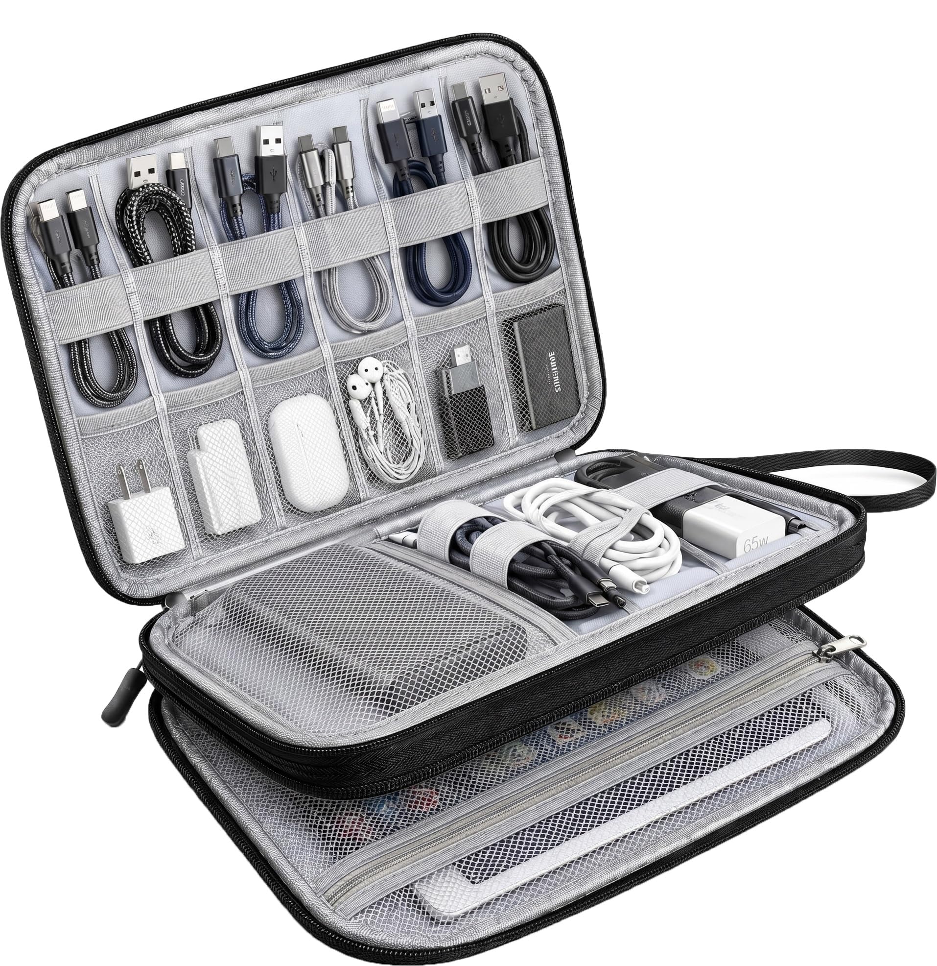 SaleOn 9x6 Inch 2 Layer Travel Organizer Pouch for Gadgets Cables Chargers Power Bank Cable Organiser Tech Bag Laptop Accessories Travel Pouch for Men (Black)