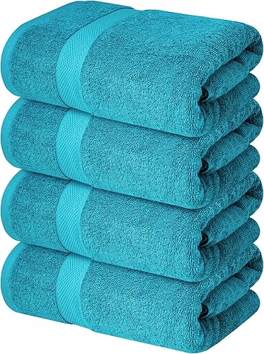 Miniatura 98 de Infinitee Xclusives Juego de 4 toallas de baño blancas de alta calidad para baño (27 x 54 pulgadas), toallas de baño 100% algodón hilado en anillo