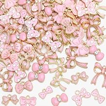 MARFOREVER 120 Pcs Pink Bow Charms, Bowknot Charms for Jewelry Making