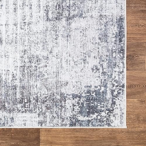 Miniatura 6 de Bloom Rugs - Tapete moderno y abstracto para el pasillo, lavable y antideslizante, para la entrada, el baño y la cocina, color gris, carbón y azul,