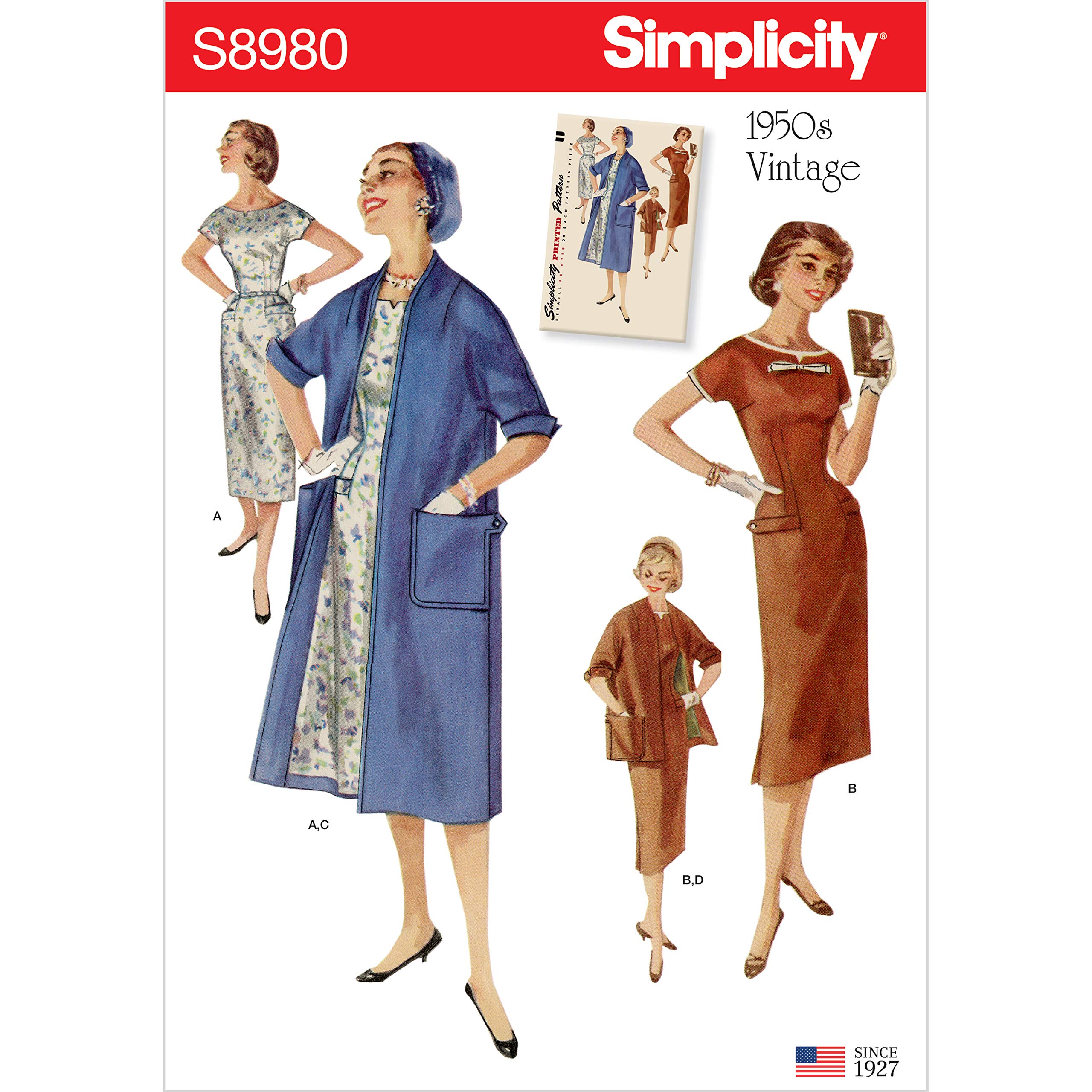 Simplicity White Sewing Pattern S8980 Misses' Vintage Dresses And Lined Coats