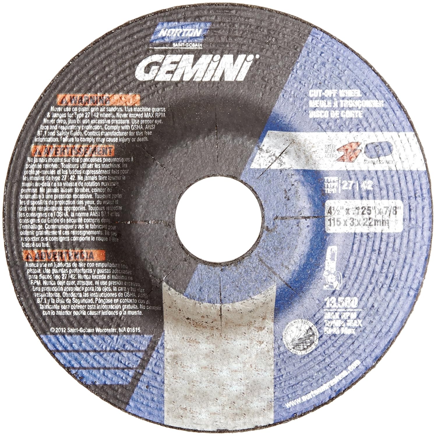 Norton Gemini Depressed Center Abrasive Wheel, Type 27