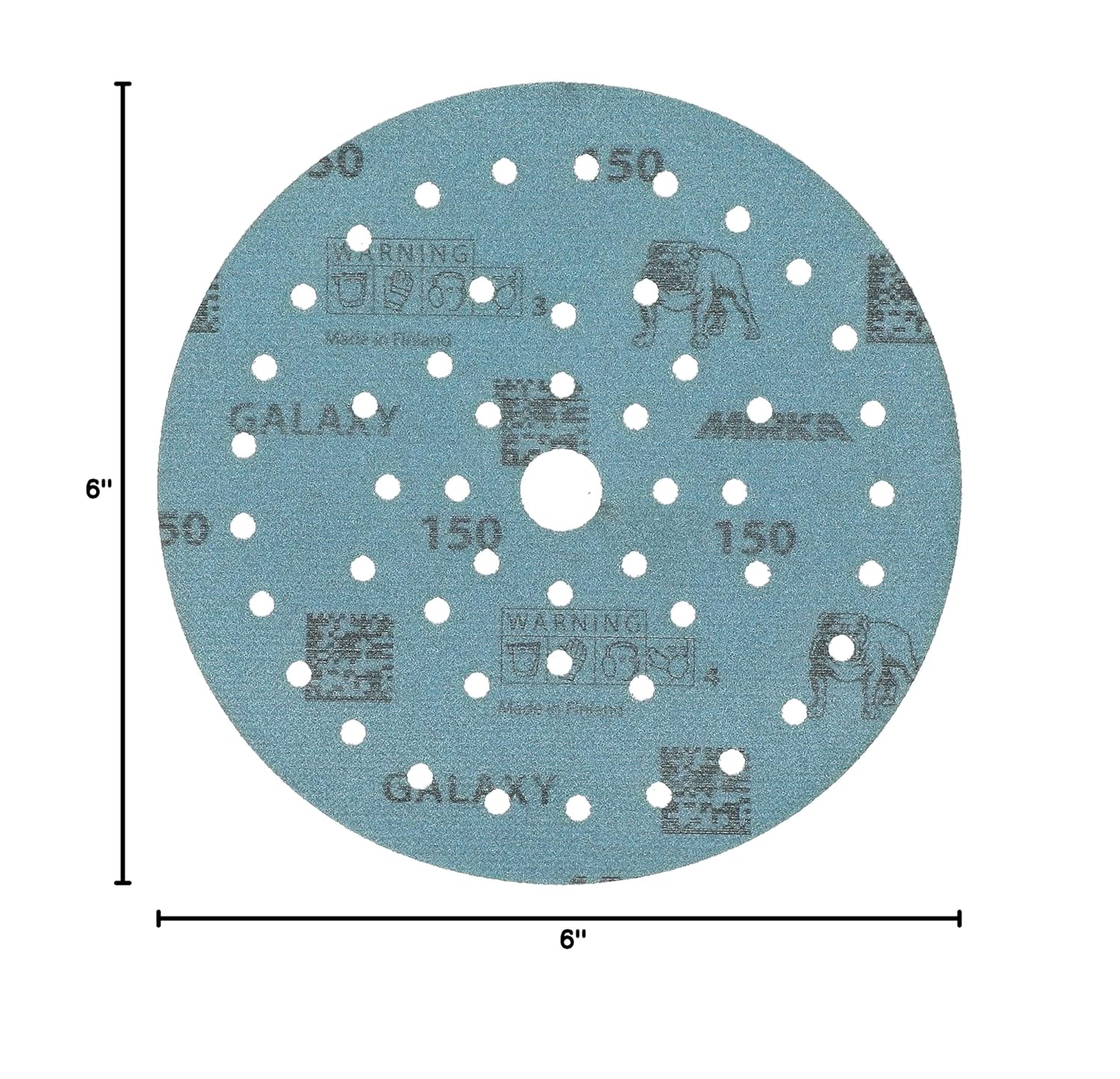 Mirka Galaxy Multifit Sandpaper 6 inch (150mm) - Grit 150, 50 Discs/Pack - Premium Abrasive for Epoxy Resin, Wood, Metal - Non-Clogging, Self-Sharpening Technology - Ideal for Power Sanders