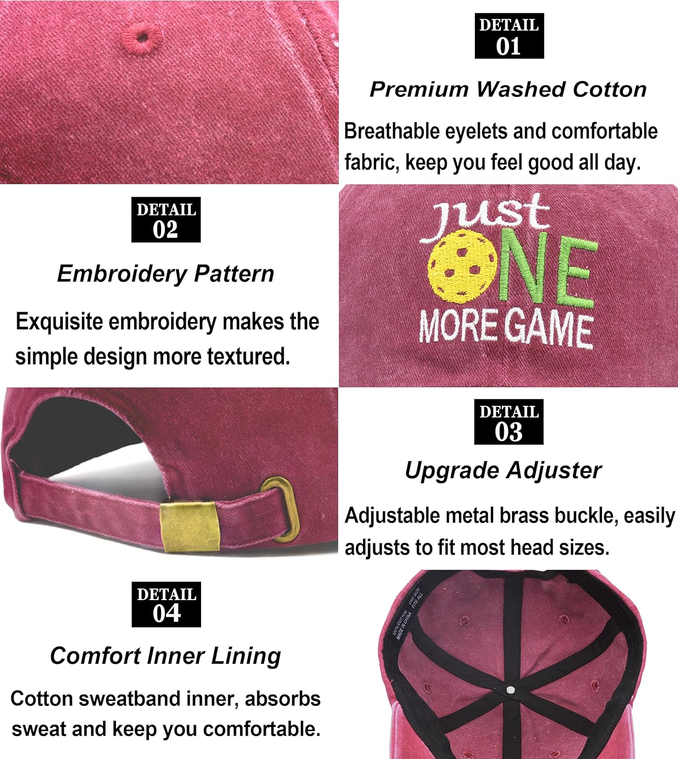 Pickleball Hat with Gift Box - Pickleball Gifts for Men Women - Washed Adjustable Embroidered Baseball Cap - Image 6