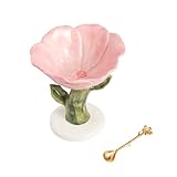 Mud Pie Stoneware Pink Flower Pedestal Bowl and Spoon Set