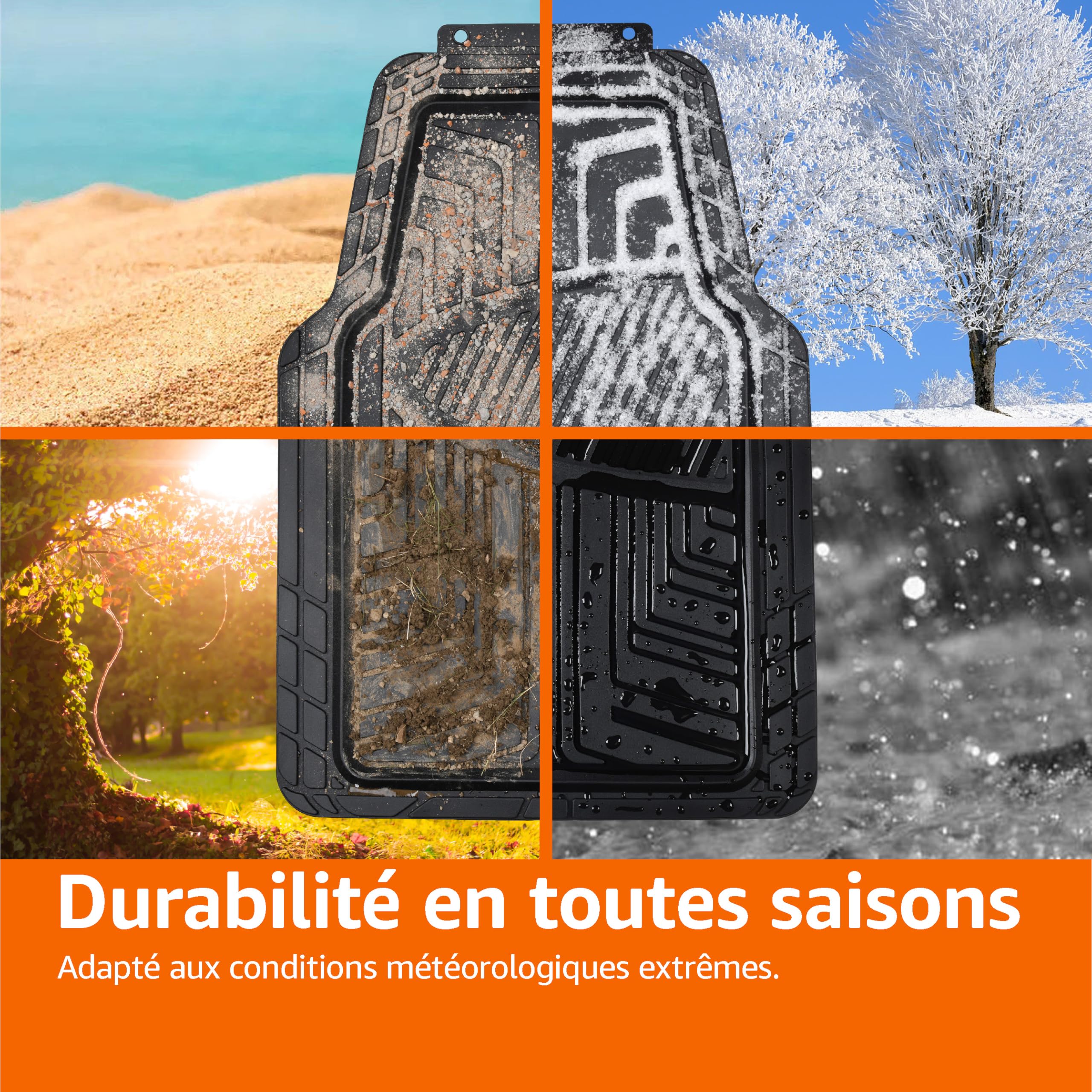 Amazon Basics Lot de 4 tapis de sol en caoutchouc pour voitures, SUV et camionnettes Toutes saisons Noir