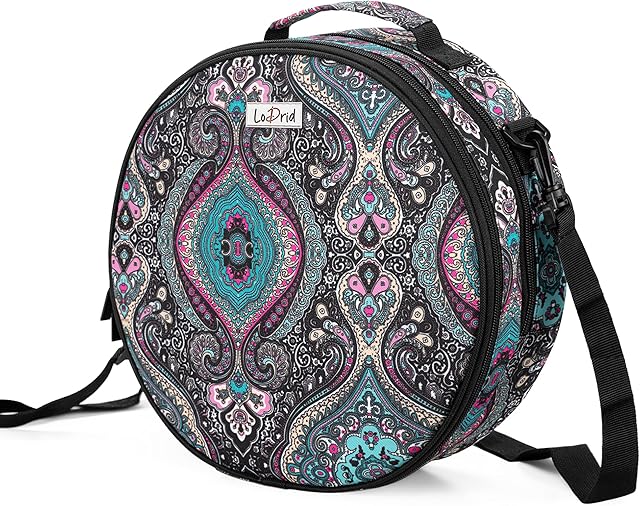 LoDrid Cross Stitch Bag, Round Double-Layer Embroidery Project Storage Bag for Storing Cross Stitch Kits and Embroidery Kits with Handle and Shoulder Strap, Totem (Bag Only)