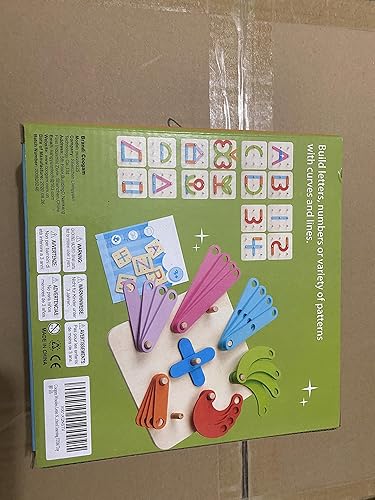 Miniatura 9 de Coogam Rompecabezas de madera con números y letras de construcción, bloques de apilamiento educativo, juego de juguetes con forma clasificadora de