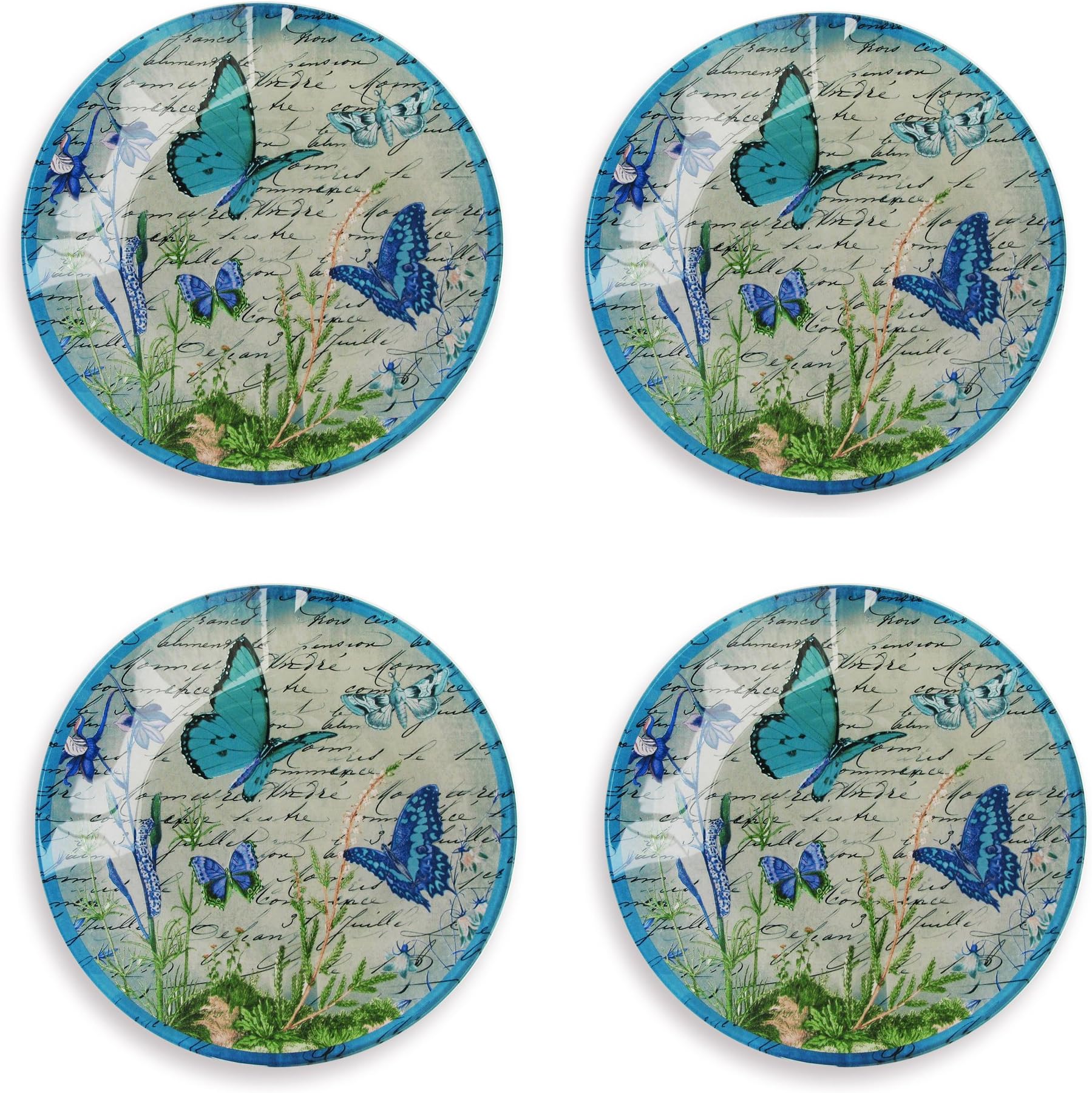 Notion Blue Butterfly Set of 4 Glass Canape Plates/Pillar Plates