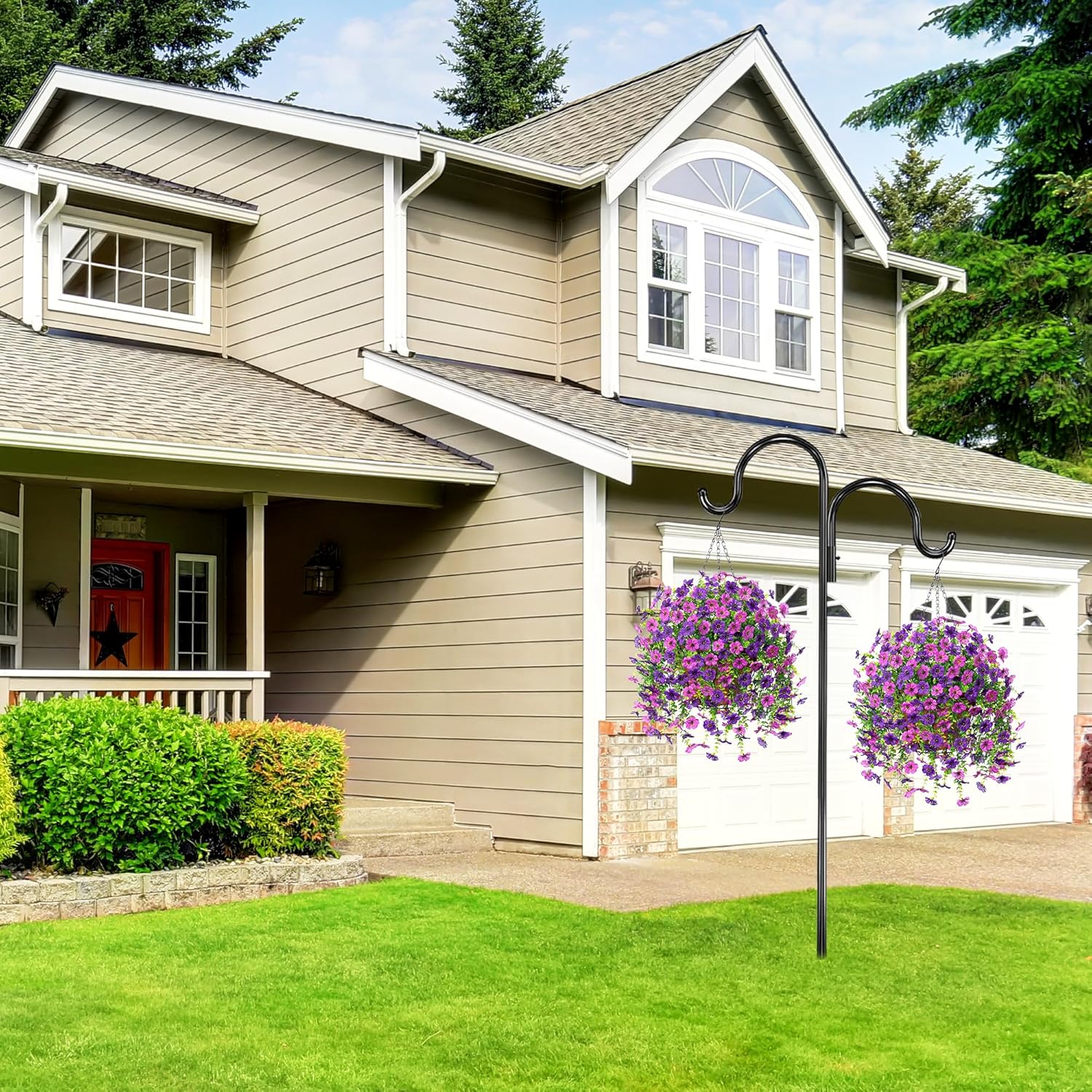 Artificial Fake Hanging Flowers Plants with Basket for Outdoor Spring Decoration, Faux Silk Daisy Flower Real Touch UV Resistant for Outside Porch Patio Garden Yard Home Decor(Purple Lotus)