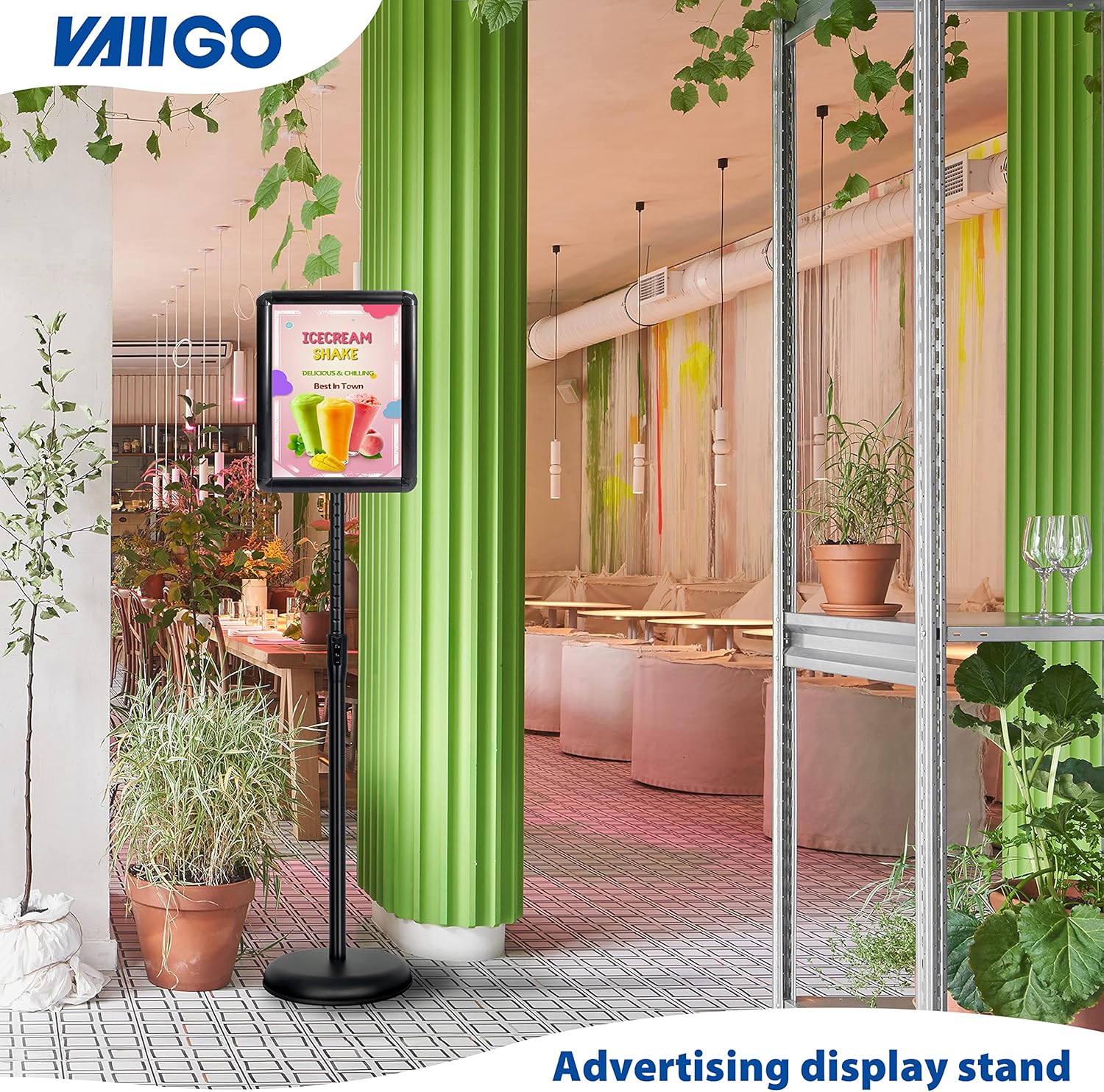8.5x11 Inch Adjustable Pedestal Poster Sign Stand, Heavy Duty Floor Standing Sign Holder Stand Aluminum Snap Open Frame for Vertical and Horizontal View Sign Displayed (Black, Round)