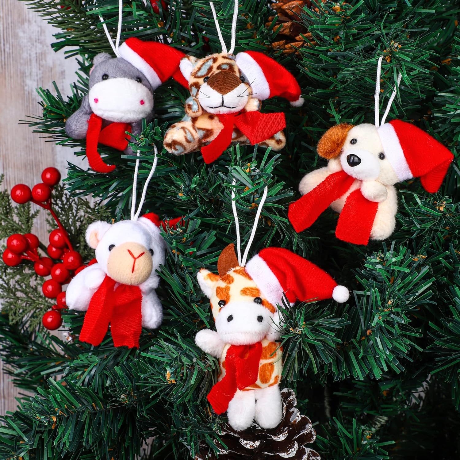 Fovths 36 Pieces Mini Christmas Stuffed Animals Small Plush Bulk Set Mini Animal Plush Toy Christmas Tree Decorations Stockings Fillers Birthday Wedding Party Favors