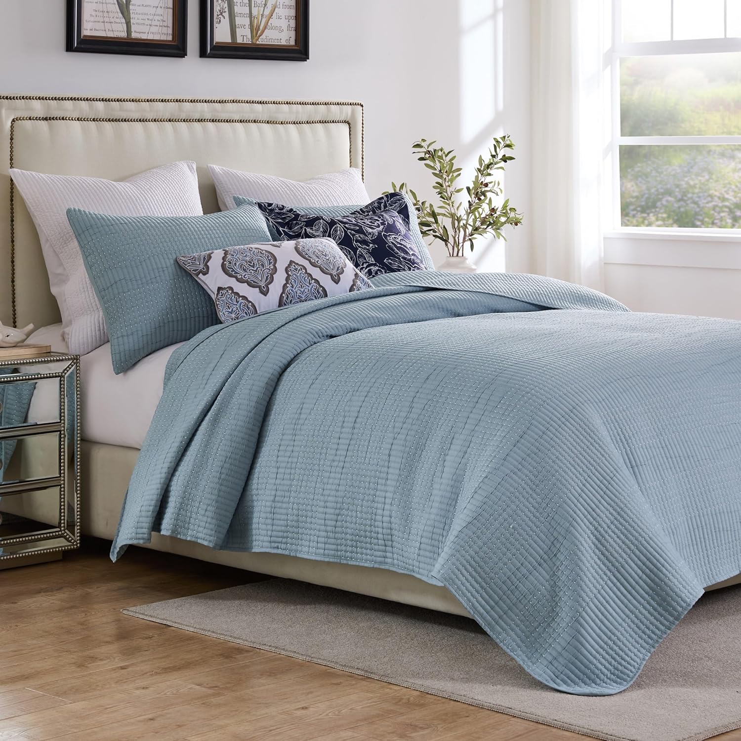 Greenland Home Textured Fashion Bedding Set, 3-Piece Full/Queen, Cosmo Chambray