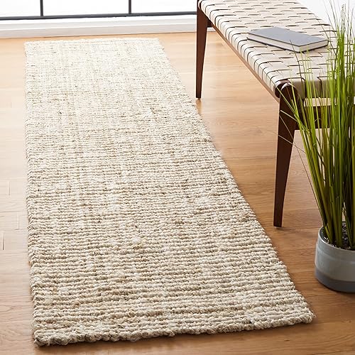 Vista 6 de Safavieh Natural Fiber Collection NF747A tapete de yute natural tejido a mano (5" x 8"), Yute, Natural Natural,Blanque/Marfil,Gris