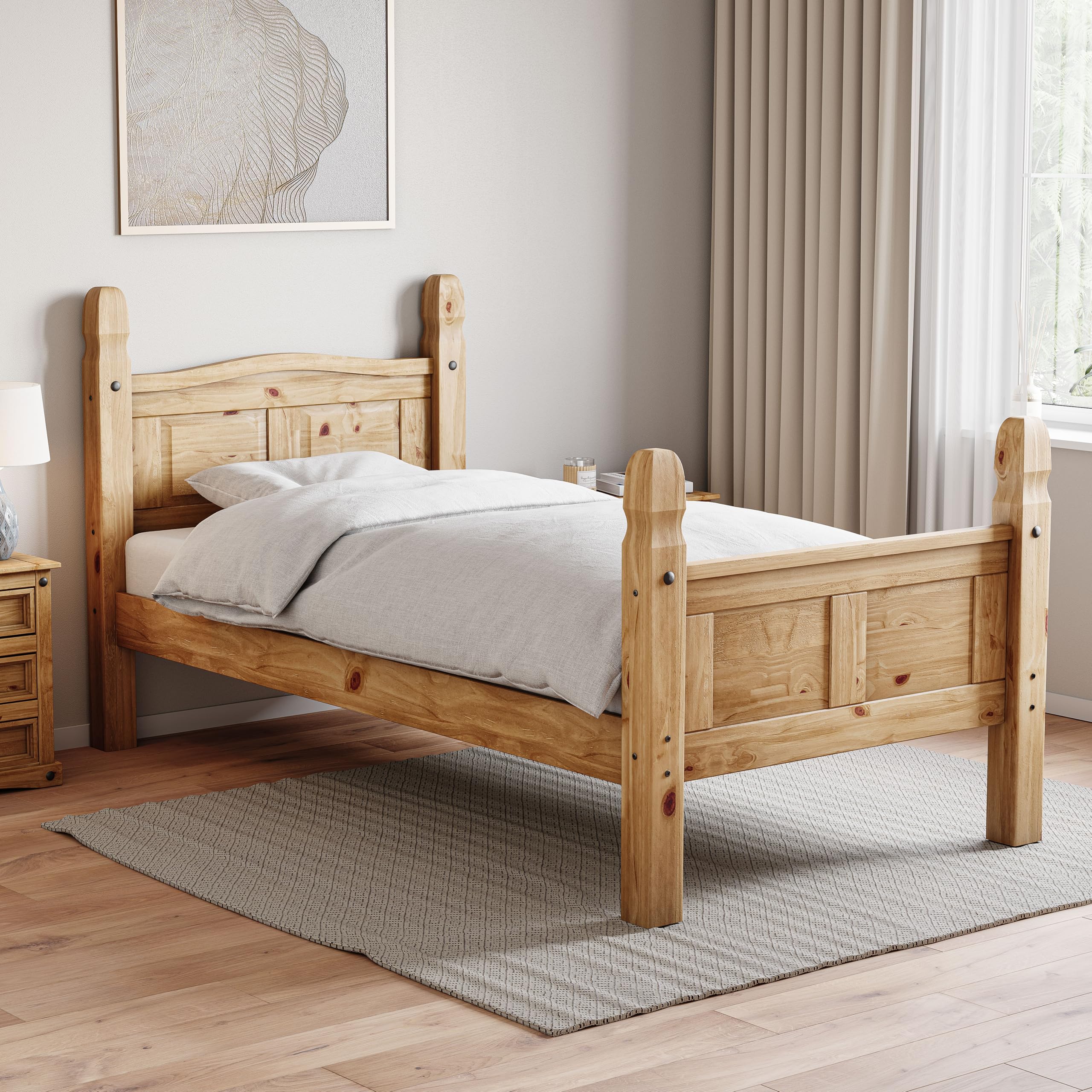 Vida Designs Corona Single Bed, 3 ft, High Foot End Bed Frame, Solid Pine Wood