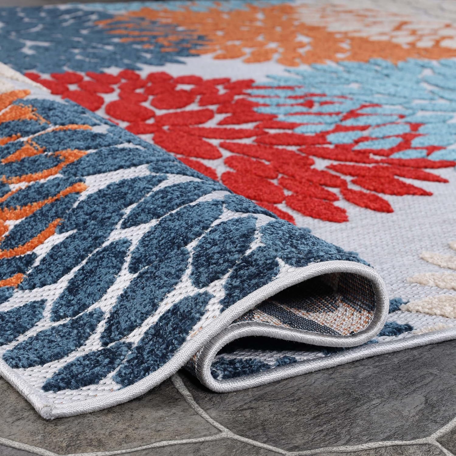 BNM Indoor Outdoor Area Rug, Perfect for Patio, Poolside, Backyard, Playroom, Kitchen, Bedroom, Dining Room, Entryway, Mudroom, Floral Medallion Floor Cover, 4' x 6', Multicolor