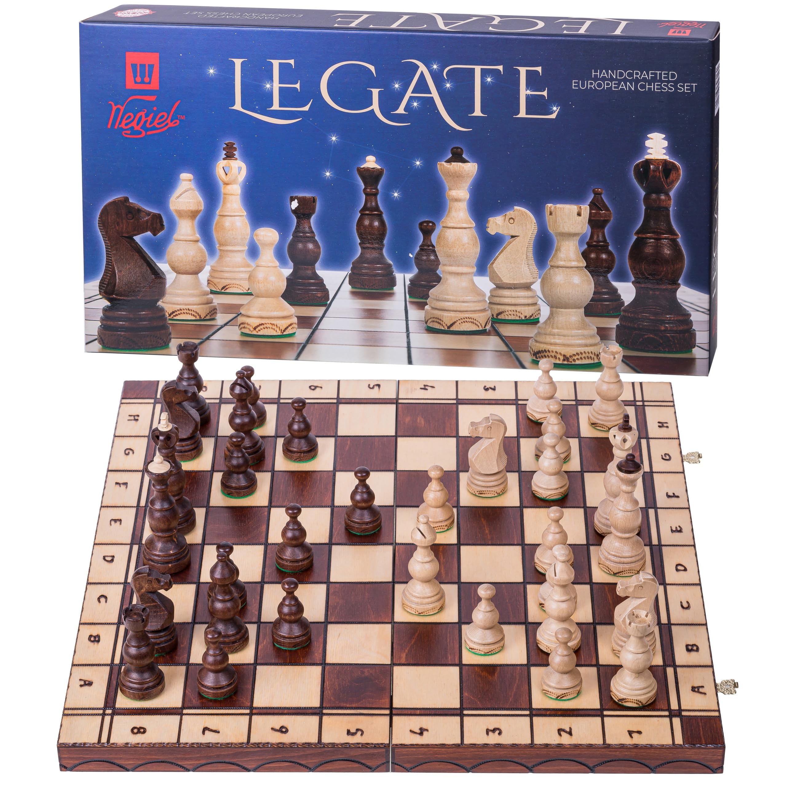 Schach aus Holz Schachspiel Legate + 2 x Damen - 48 x 48 cm Geschenkverpackung - Schachbrett & Schachfiguren Edel aus Holz
