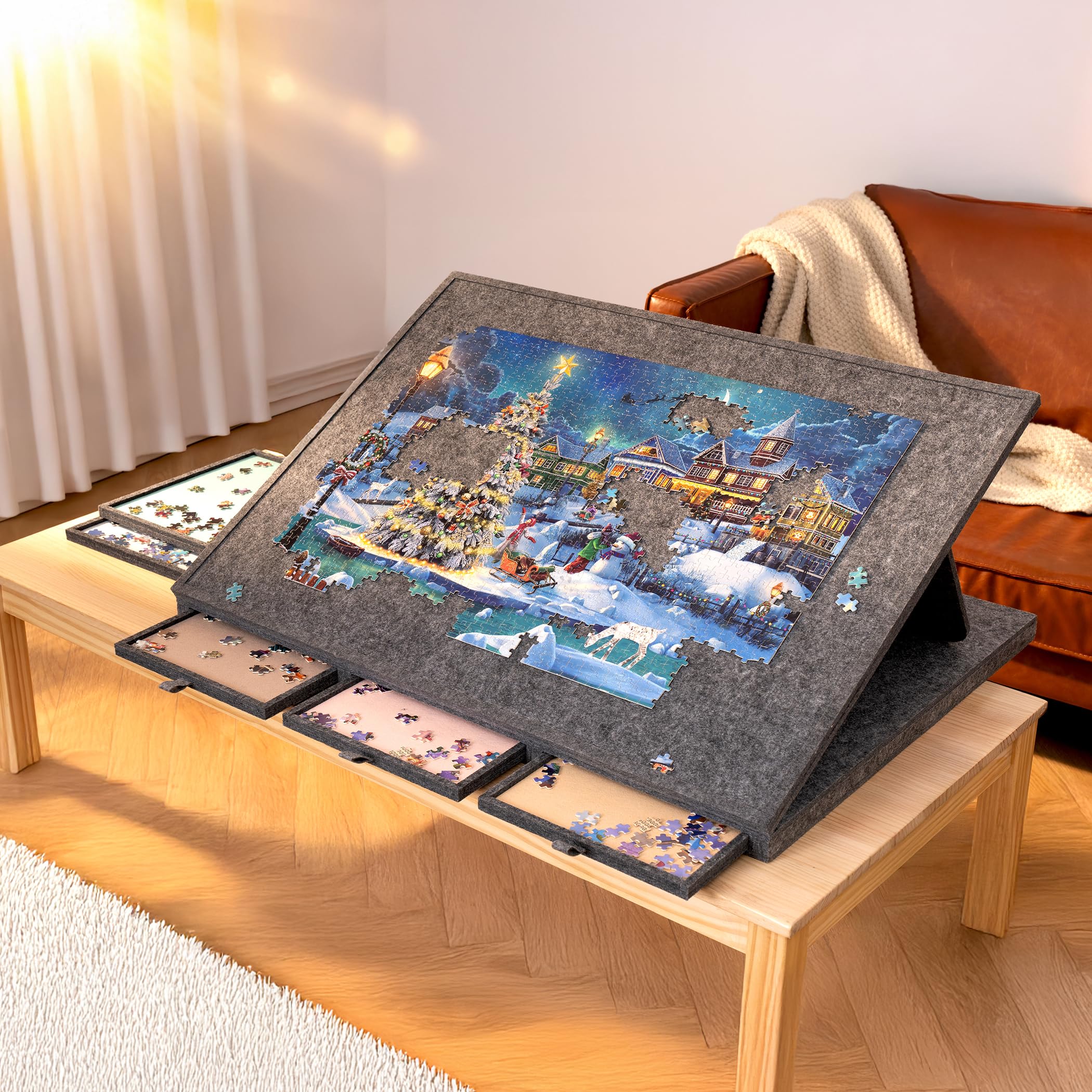 1500 pezzi di puzzle inclinabile per angolo regolabile fino a 30°, con 6 vassoi di smistamento in feltro, leggero, portatile, facile da spostare con copertura protettiva