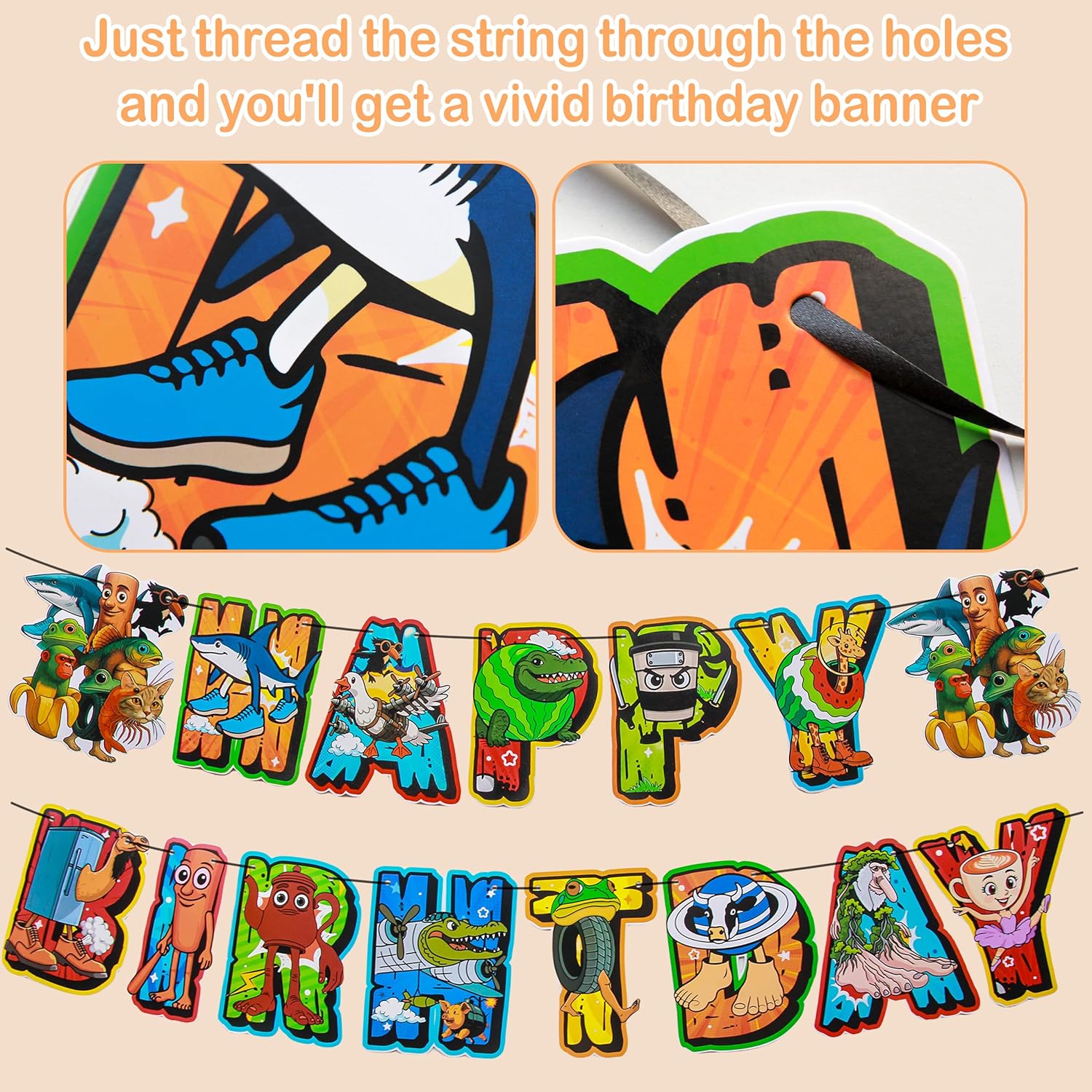 J6&H6 147pcs Italian Brainrot Birthday Party Decorations Set With Happy Birthday Banner, Balloons, Cupcake Toppers,Disposable Cutlery Set For Party Favors(tung tung tung sahur) (Decoration)