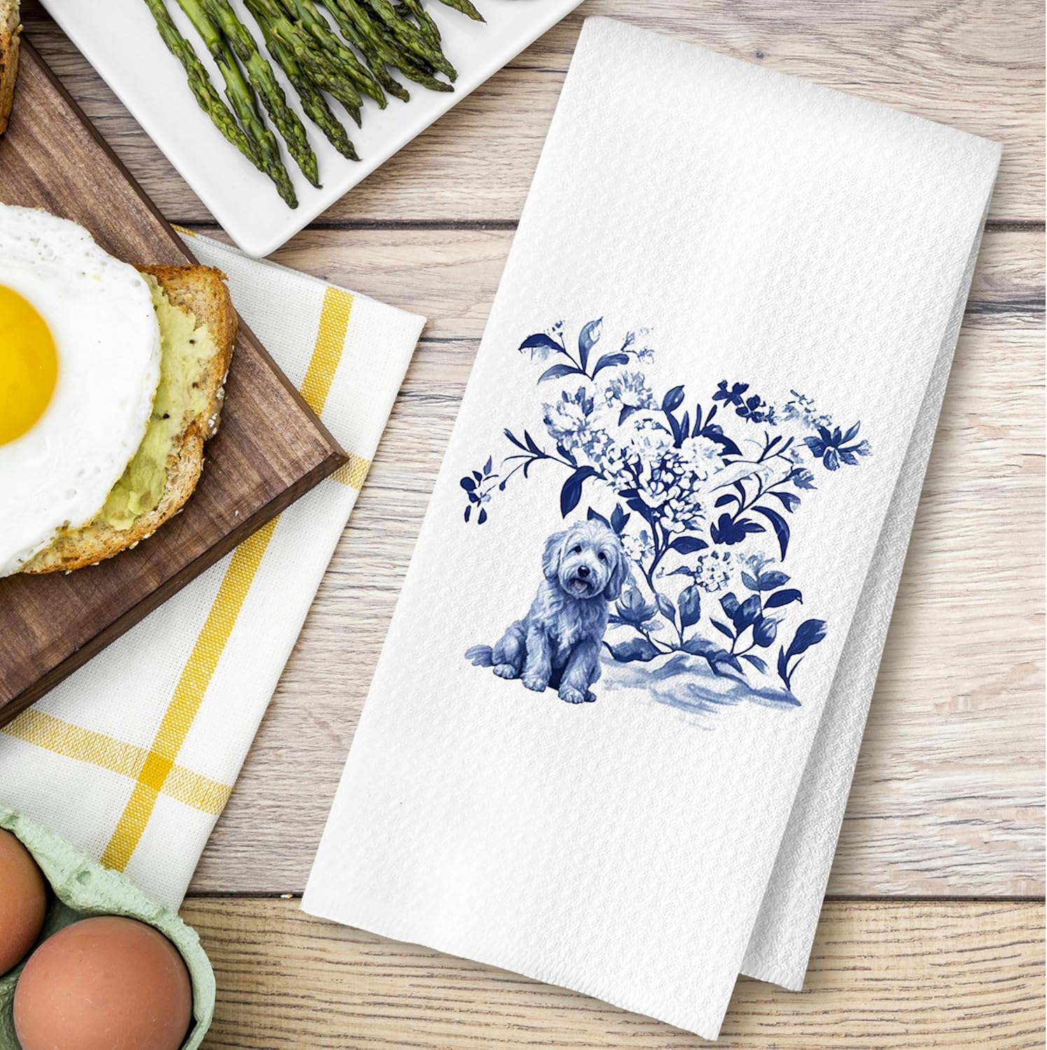 Chinoiserie Cockapoo Dog Kitchen Towels, Cockapoo Gifts Dish Tea Towels for Kitchen Decor, Blue and White Dog Decorative Hand Towels for Bathroom, 16x24 Inch Set of 2 - Image 3