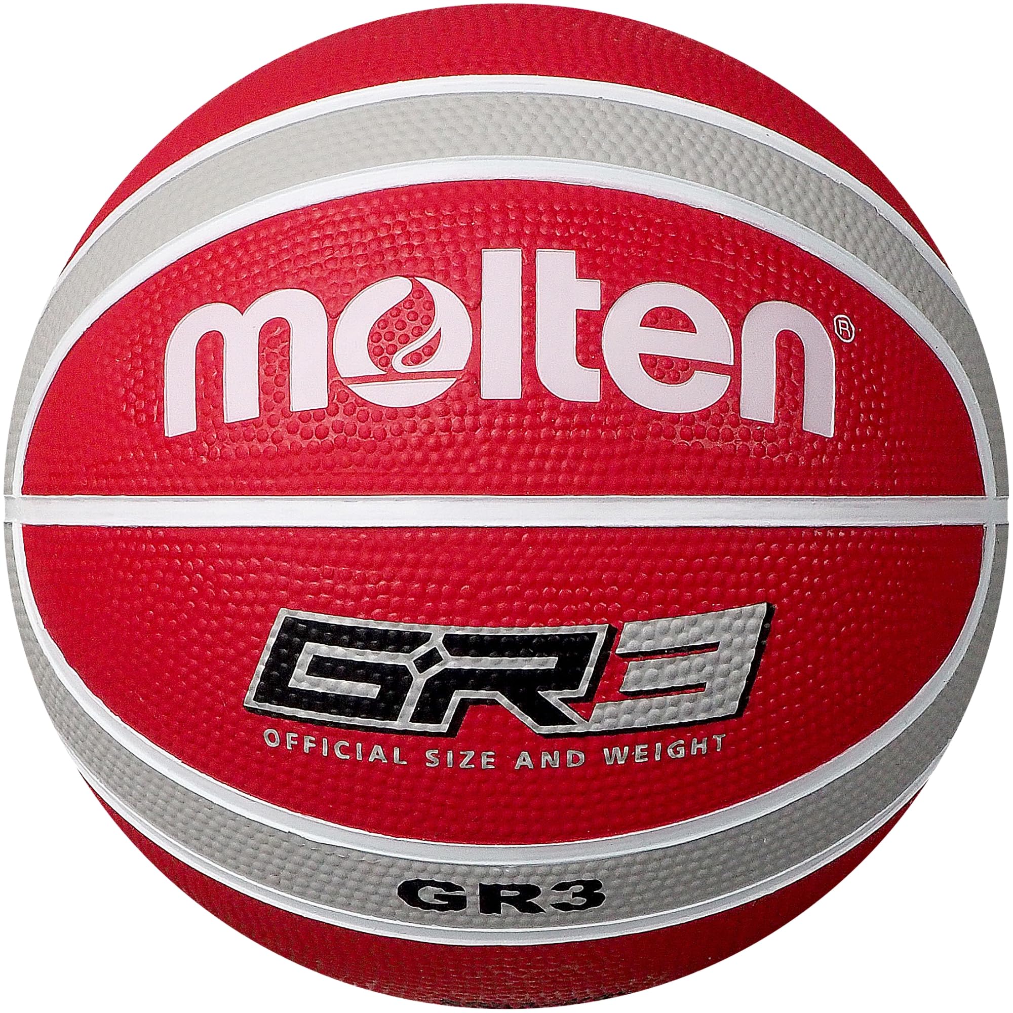 Molten GR Premium Rubber Basketball | Indoor/Outdoor Play | Durable Pro Pebble Grip Texture | Reaction Training | Size 3 | For Boys age 6 & under, Girls age 11 & under | Red & Silver