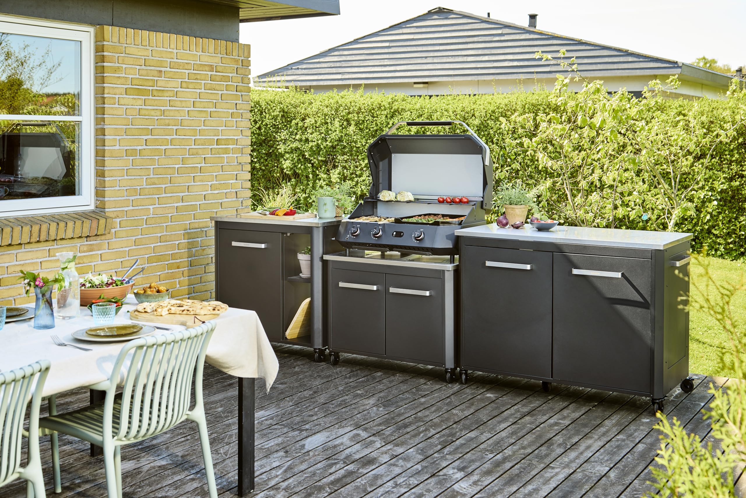 Cozze G-800 Combo Plancha-Grill a Gas 30 mbar, 3 Bruciatori 9,5 kW, Griglia + Piastra in Ghisa Smaltata, 2 Termometri Digitali, per Cucina Outdoor