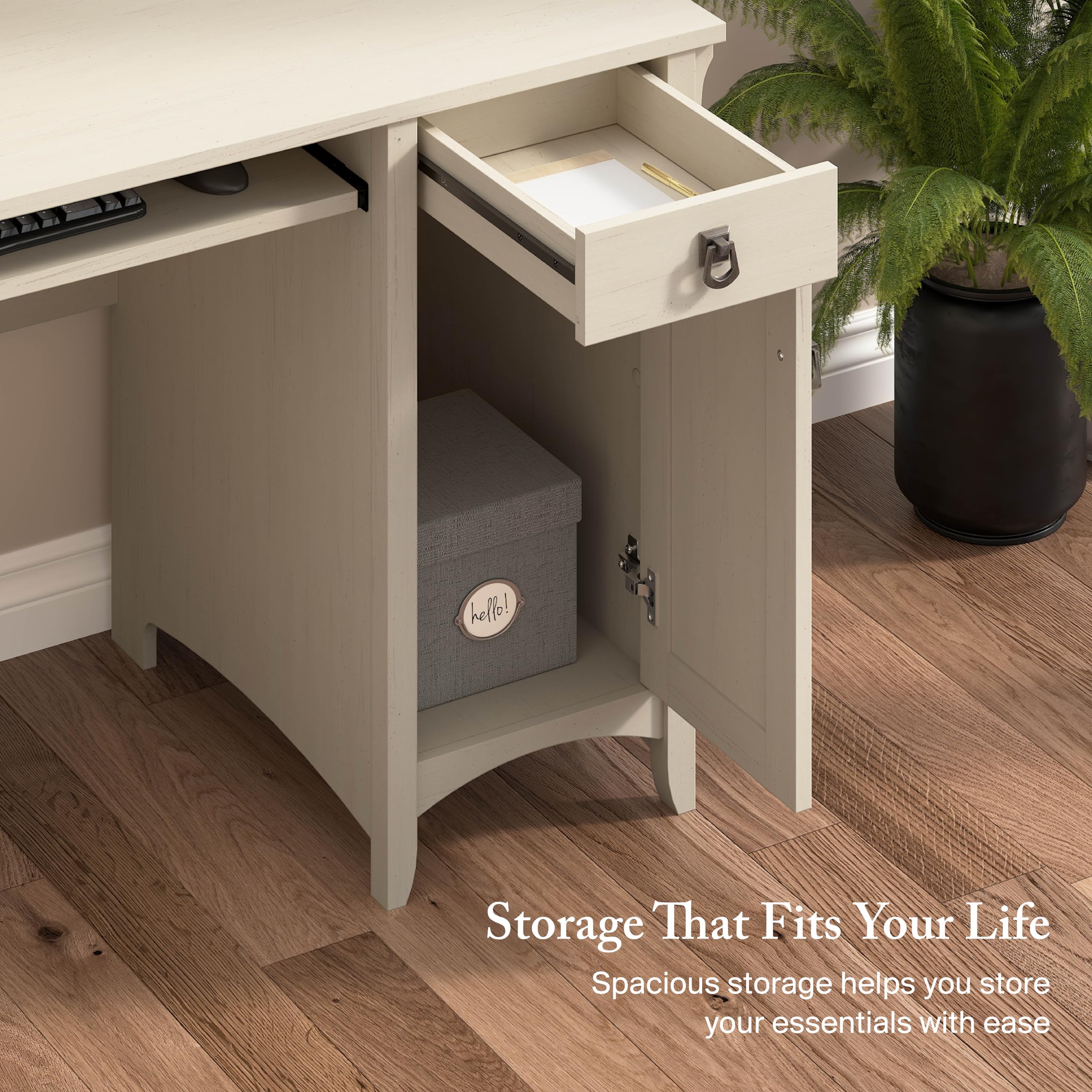 Bush Home Salinas Small Computer Desk with Hutch in Antique White - 5