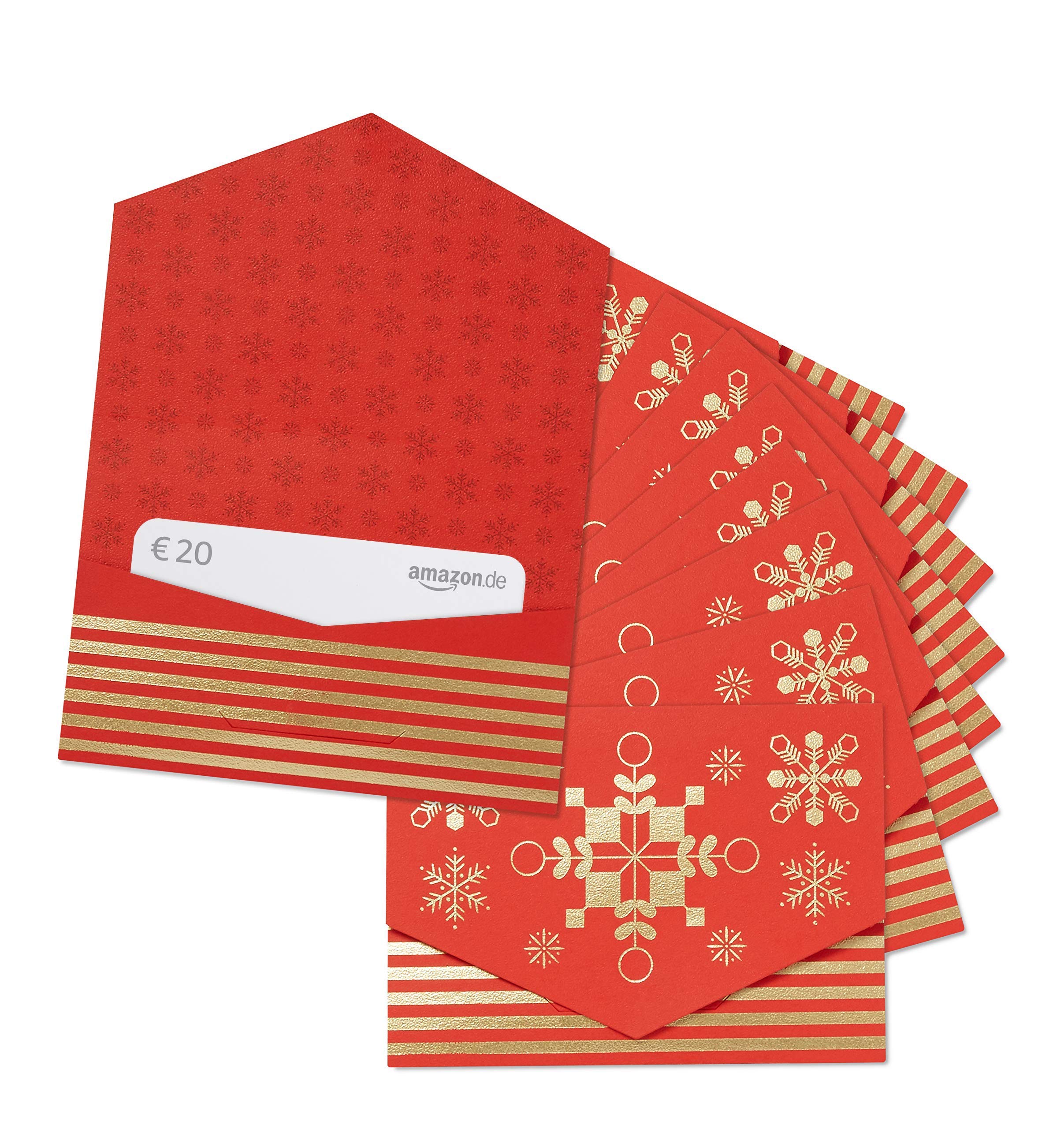 Amazon.de 20€ Gutschein im 10er Multi-Pack (Geschenkkuvert Rot und Gold)