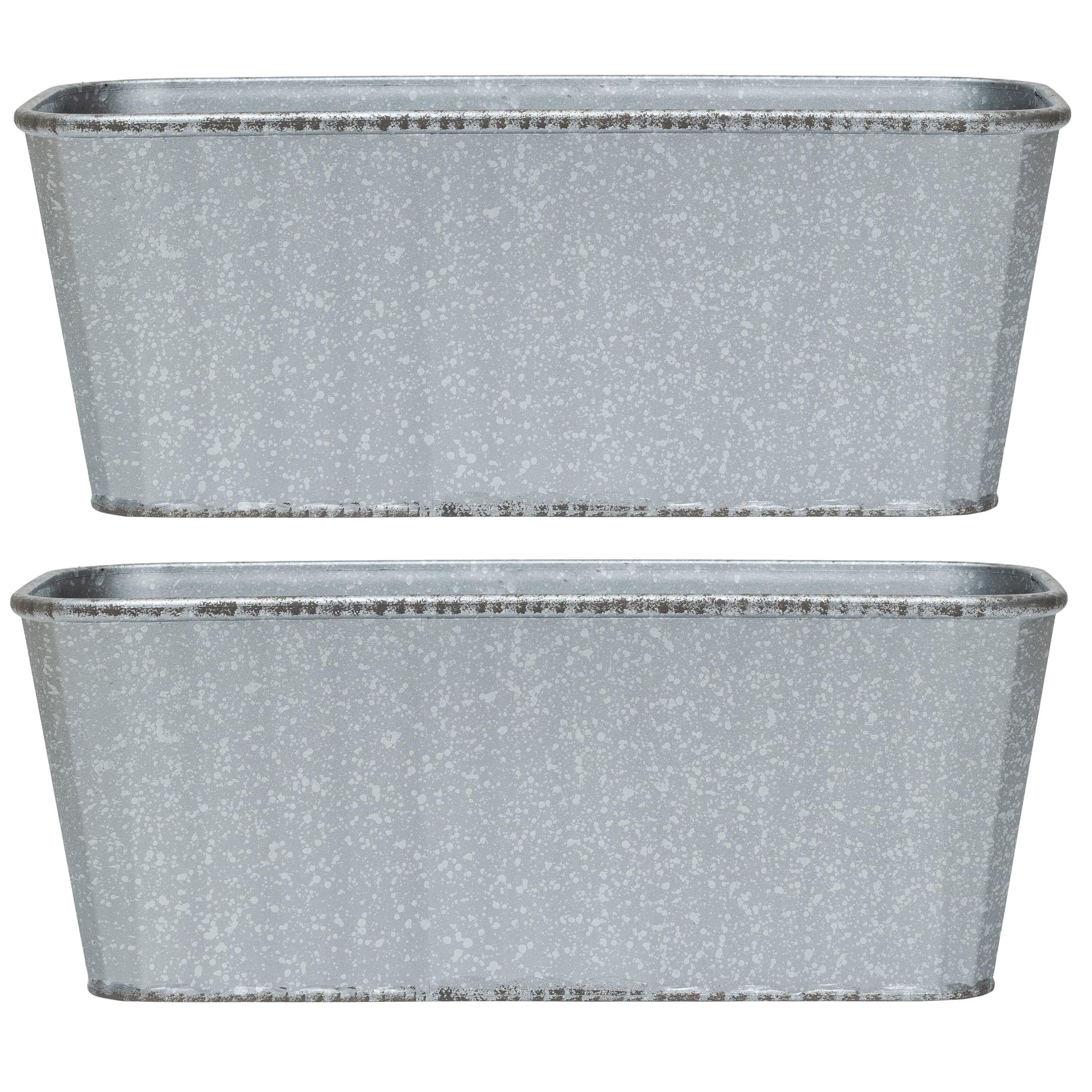 Garden Gear Steel Effect Metal Trough Durable Flower Pot Lightweight Planter UV & Frost Resistant 38cm x 17cm x 15cm 4 Pre-Drilled Drainage Holes (2)