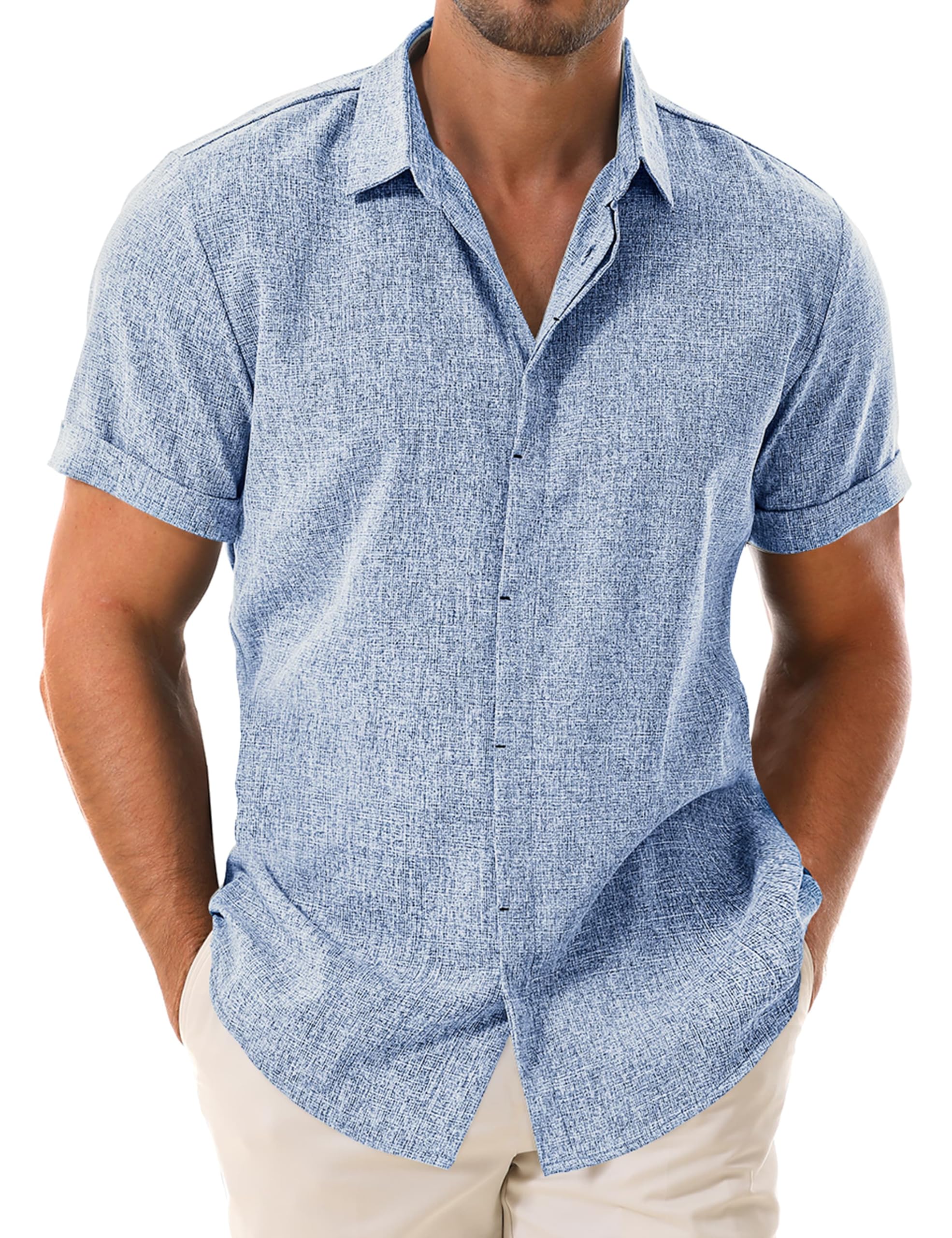 DRAZIVON Mens Short Sleeve Button Down Beach Shirts
