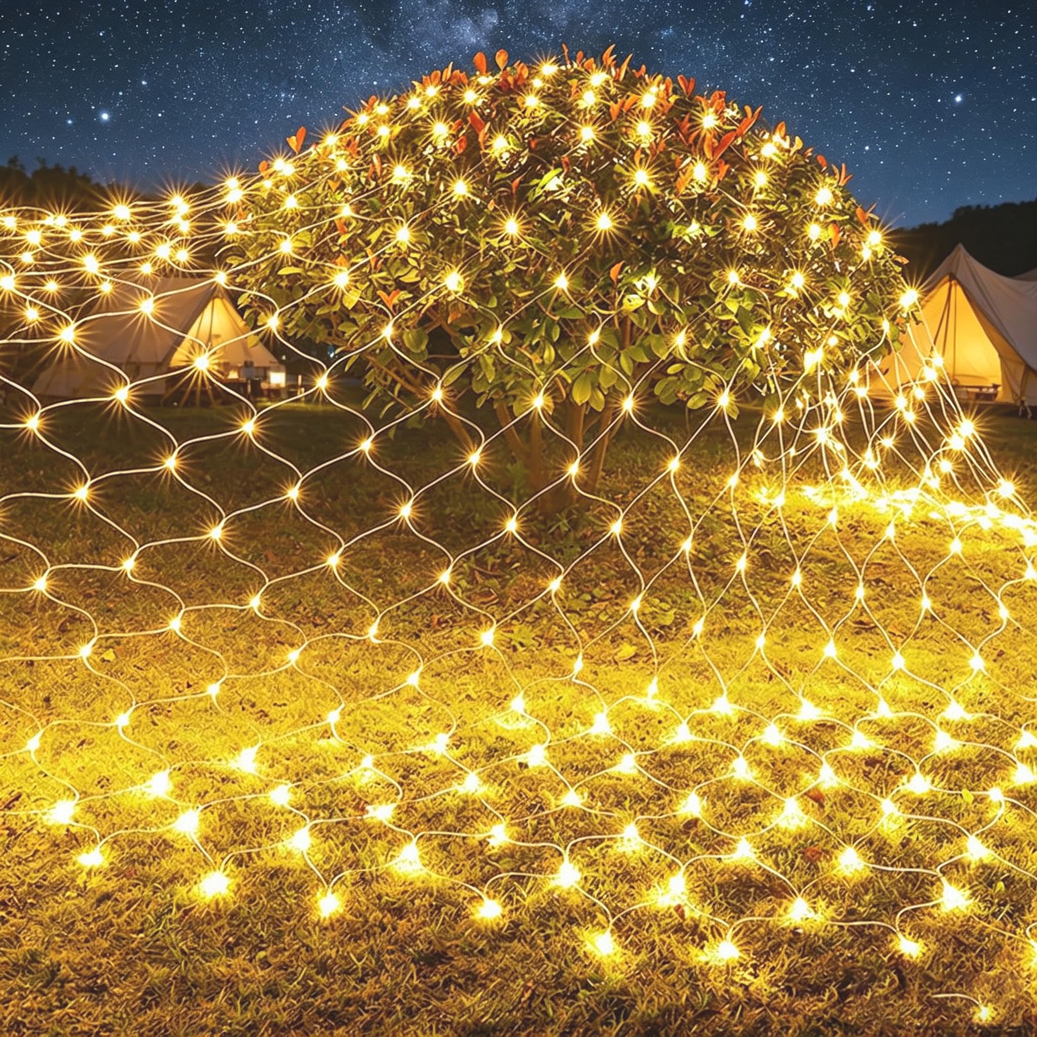 LED Lichternetz Außen Batterie mit Timer und Fernbedienung (Gelb)
