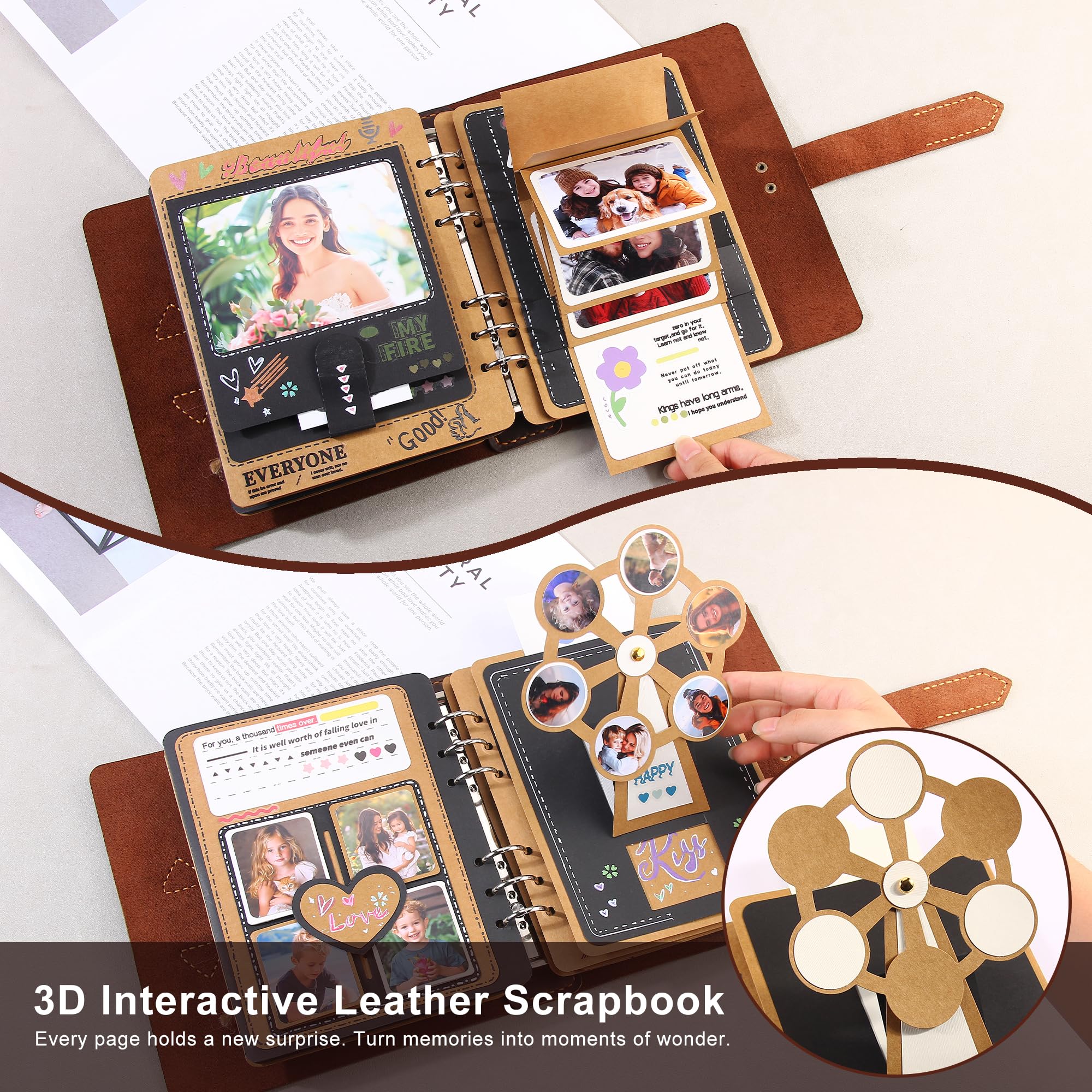 Ręcznie wykonany album fotograficzny z prawdziwej skóry, do scrapbookingu, interaktywna książka pamiątkowa 3D, na ślub, dziecko, zdjęcia rodzinne (podróż, rocznica, prezent urodzinowy) - D.Brown