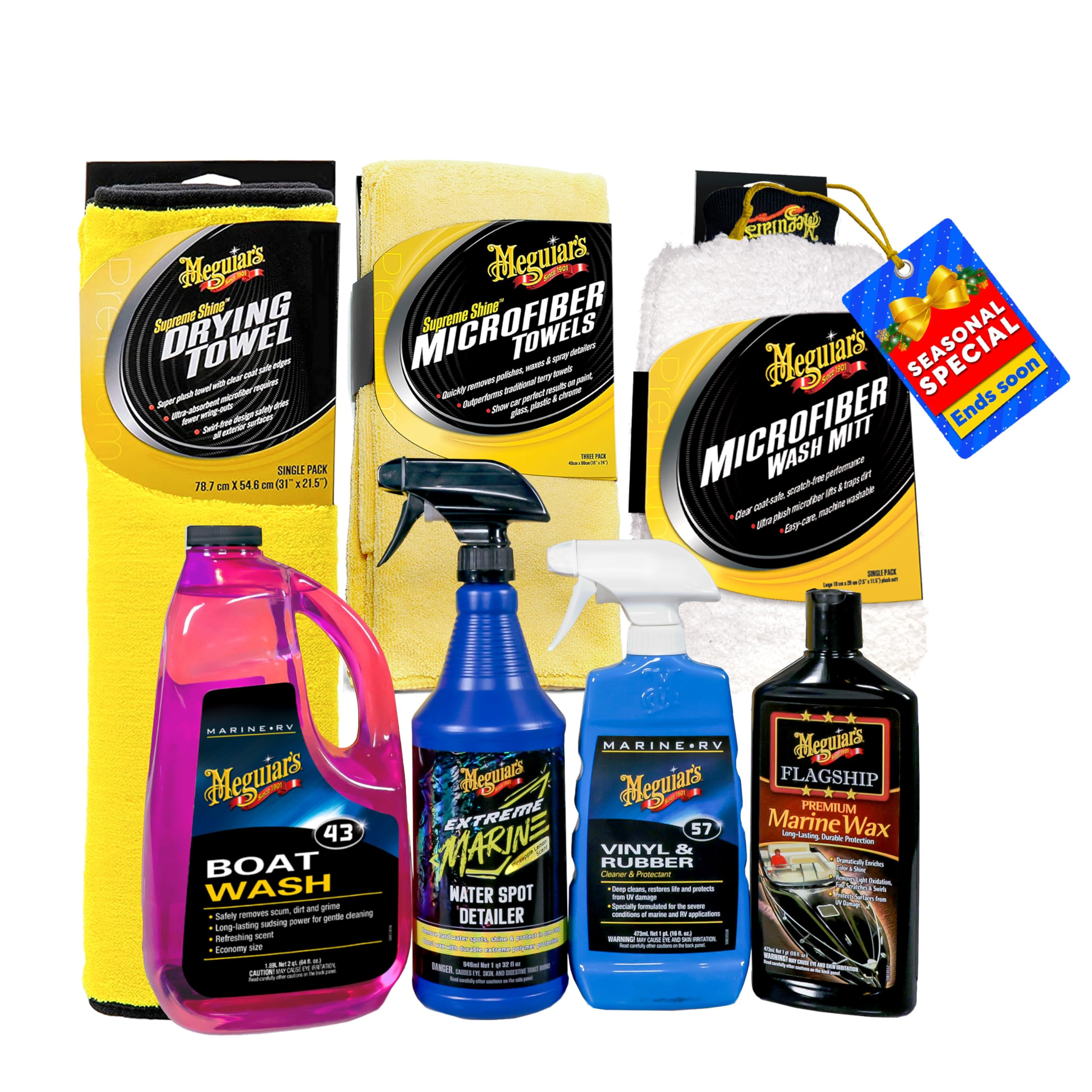 Meguiar's Boat/RV Starter Kit - Detailing for Pro RV and Boat Detailing - Wash Acts as a Gelcoat Cleaner, Synthetic Wax for Long-Lasting Protection with UV Protection - Includes Detailing Accessories