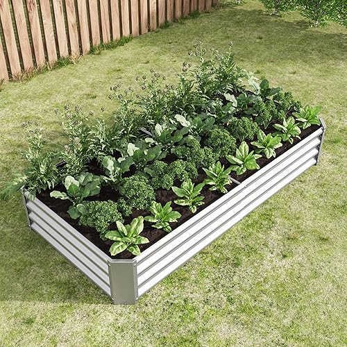 Miniatura 4 de Cama de jardín elevada para exteriores, jardineras elevadas rectangulares de metal, 6 x 3 x 1 pies, maceta de metal galvanizado para verduras,