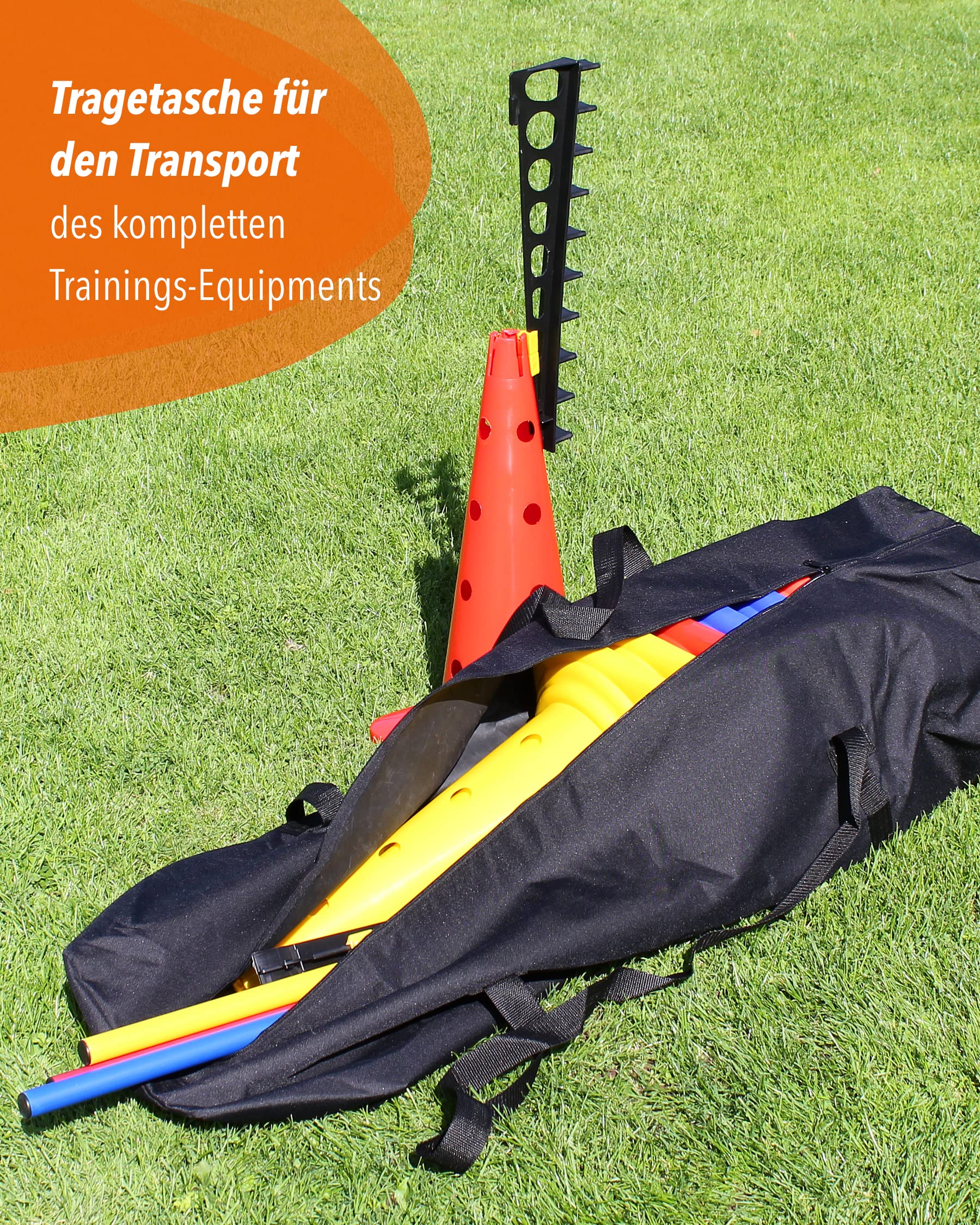 Tragetasche für Kombi-Kegelhürden & Stangen – schwarz, 120 × 30 × 30 cm, strapazierfähig & abwaschbar, für bis zu 5 Hürdensets