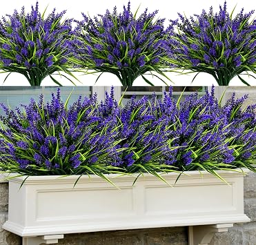 48 Bundles Artificial Lavender Flowers Outdoor UV Resistant, Purple | Faux Plants with Monkey Grass, Realistic Plastic Flowers for Garden Porch Window Box Patio Hanging Planter Decor