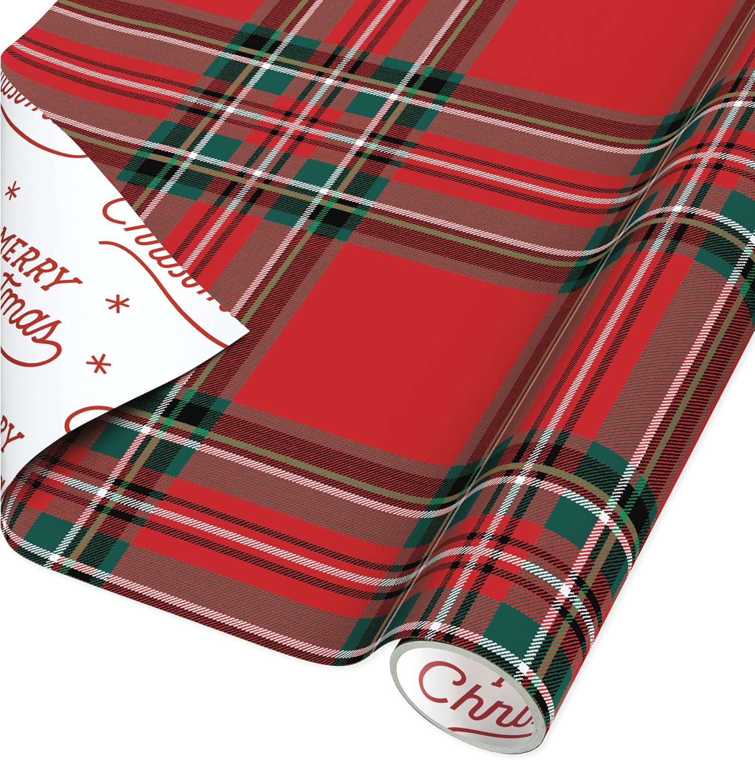 American Greetings Reversible Christmas Wrapping Paper Roll, Red, White and Green Holiday Gift Wrap (60 sq. ft., 1 Standard Roll Wrap-30 in. x 24 ft.) Stripes and Solid Green