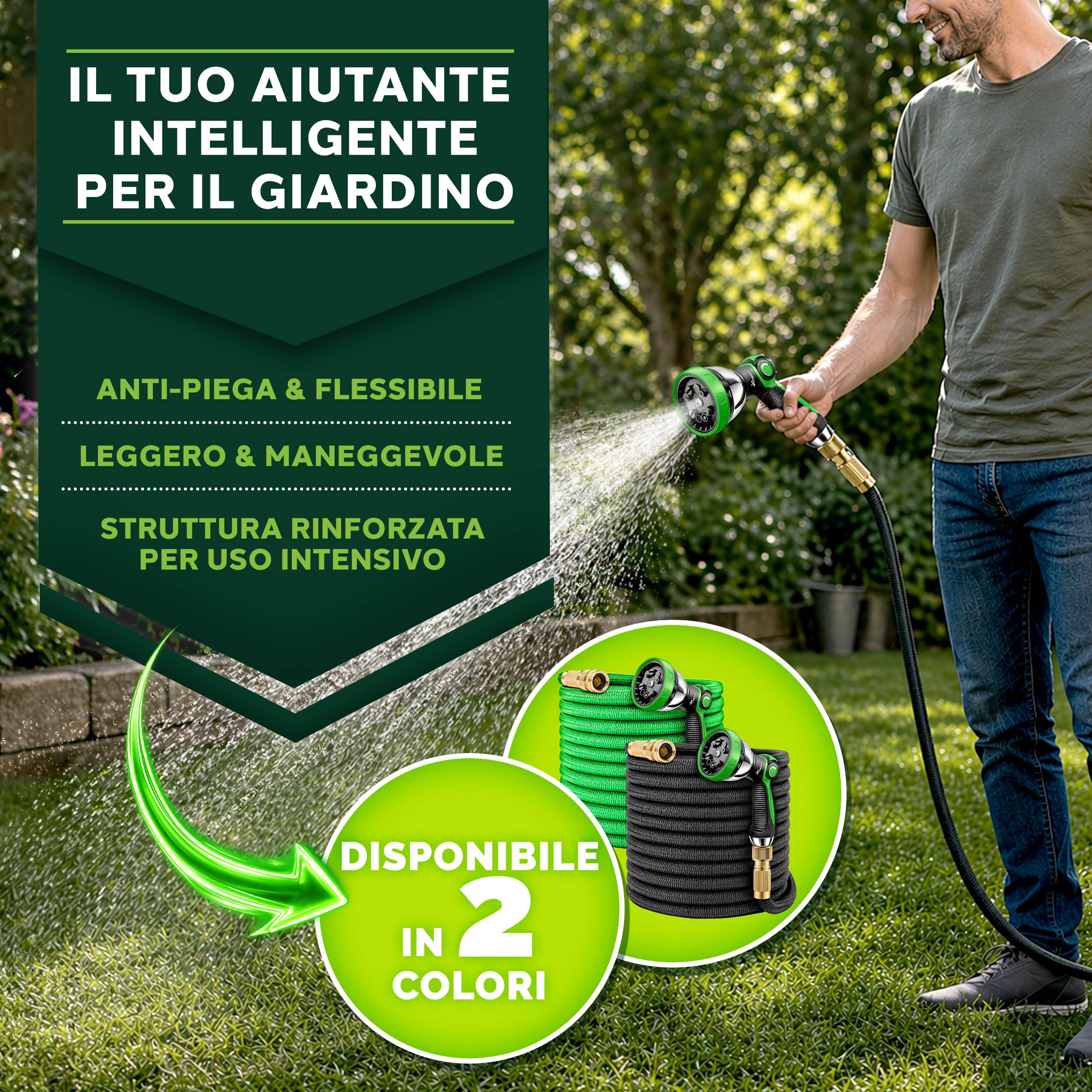TRESKO Tubo da giardino Espandibile da 22.5M | Materiale in lattice | Ultra Resistente con Pistola da innaffioa 10 funzioni + Raccordo in Ottone