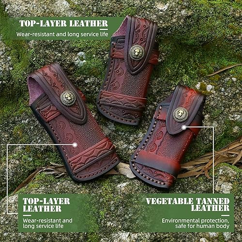 Miniatura 6 de Omesio Funda para cuchillo de bolsillo (M), funda plegable de 4.53 pulgadas para cuchillo plegable, funda de cuero para cuchillos, funda horizontal