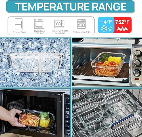 Miniatura 3 de Vtopmart Paquete de 5 recipientes de vidrio de almacenamiento de alimentos de 33 onzas con tapas, recipientes de preparación de comidas, 2