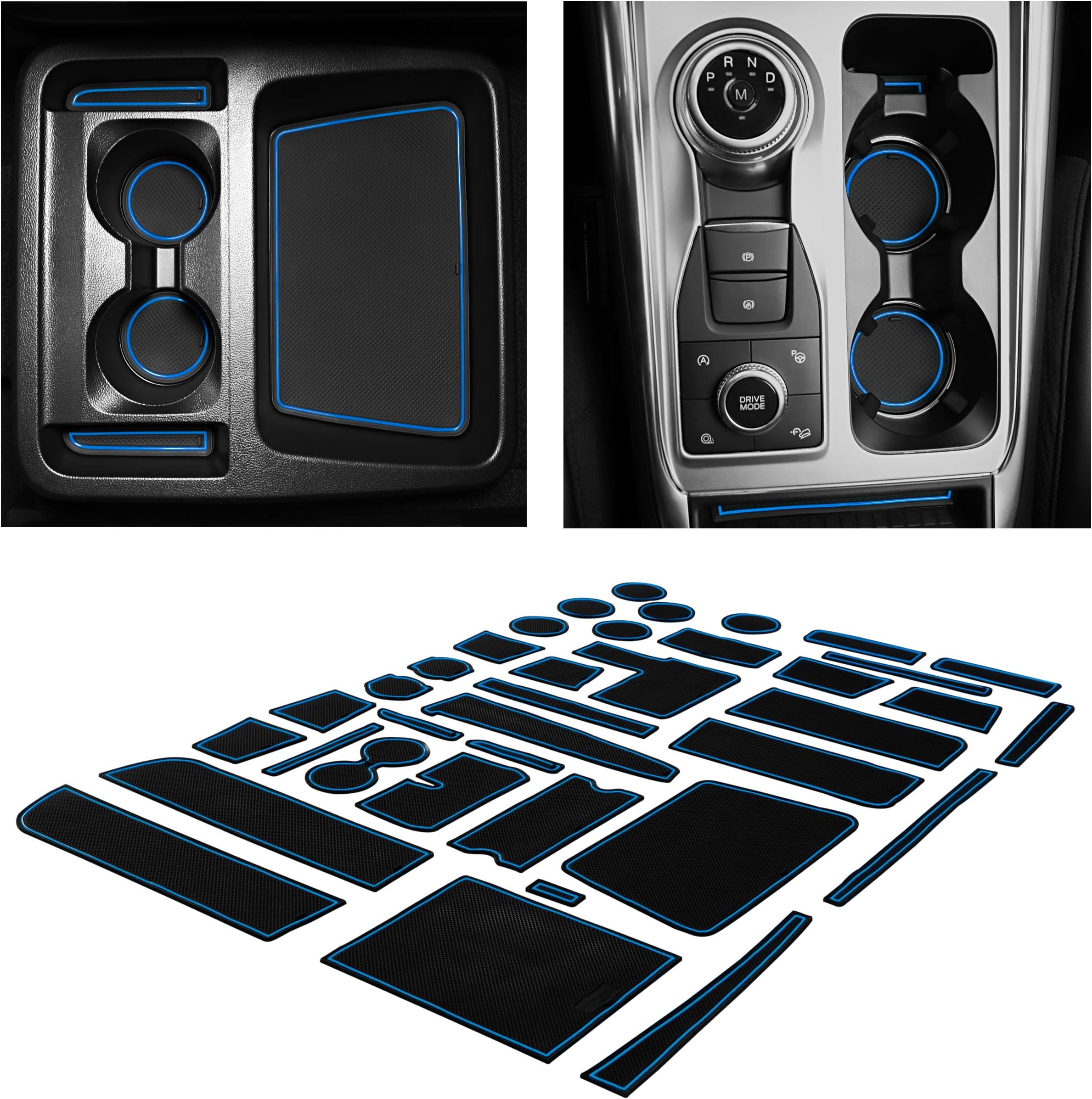 CupHolderHero for Ford Explorer Accessories 2020-2021 Premium Custom Interior Non-Slip Anti Dust Cup Holder Inserts, Center Console Liner Mats, Door Pocket Liners 37-pc Set (Blue Trim)