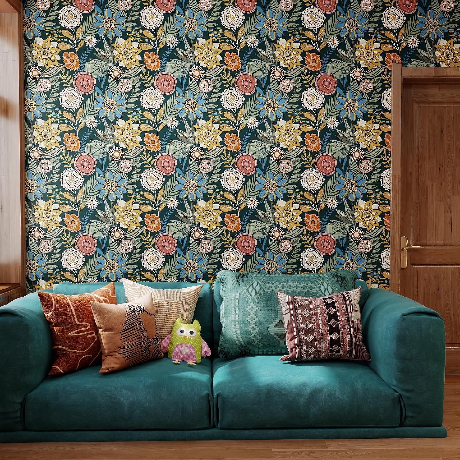 15.7" x 393.7" Boho Peel and Stick Wallpaper Navy Blue Vintage Floral Contact Paper Removable Boho Flower Removable Self Adhesive Wall Paper for Cabinets Bedroom Wall Decorative
