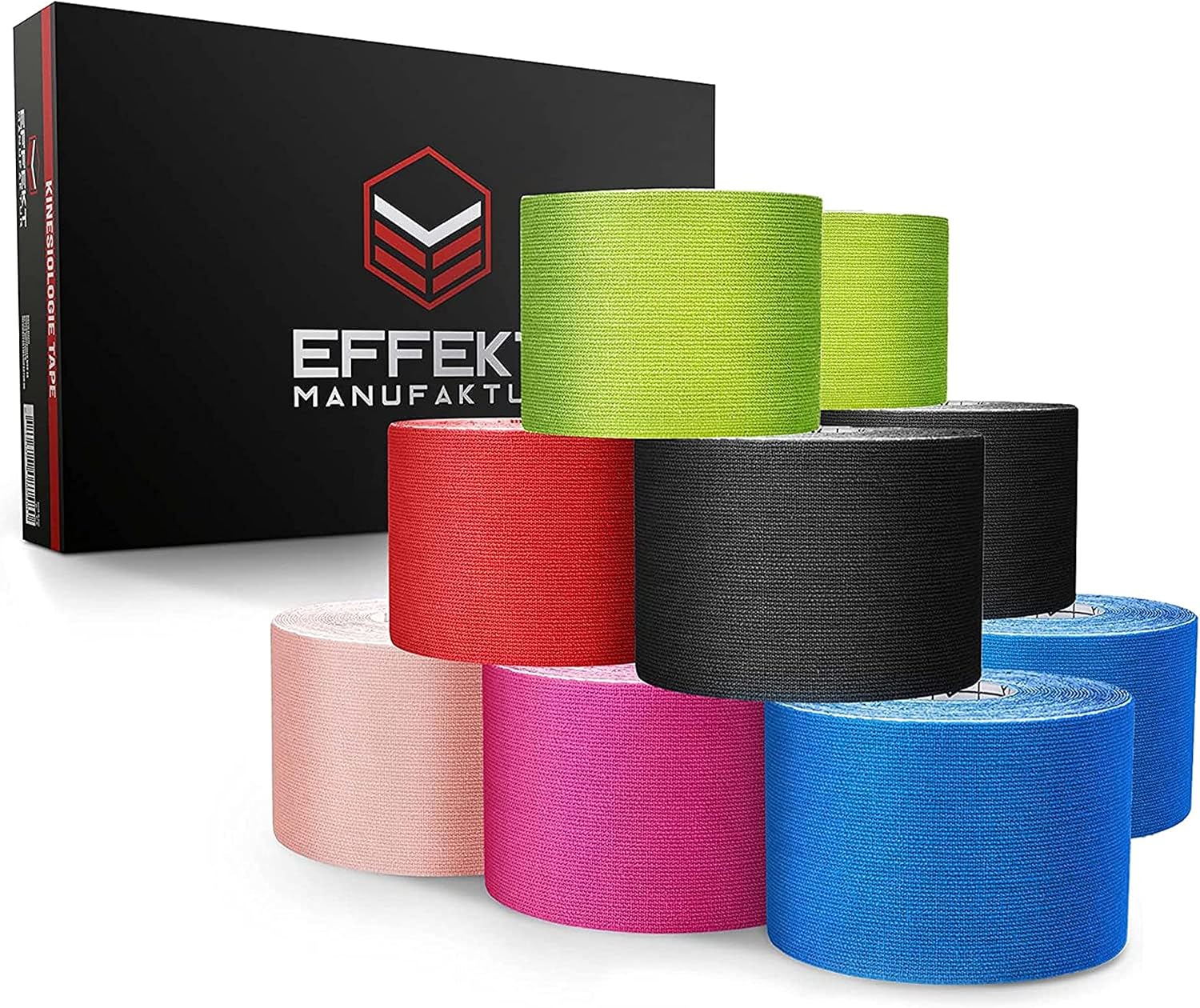 PreCut Kinesiotape Professionale – 16 Nastri Pretagliati Da 22x25 Cm – Elastici, Traspiranti, Impermeabili, Ipoallergenici – 4 Colori (blu, Verde, Rosa, Nero) – Per Ginocchio, Gomito, Spalla
