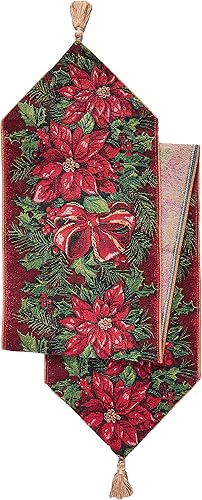 Miniatura 1 de Tapiz decorativo con diseño de flores de pascuas navideñas, camino de mesa de 13 x 70 pulgadas