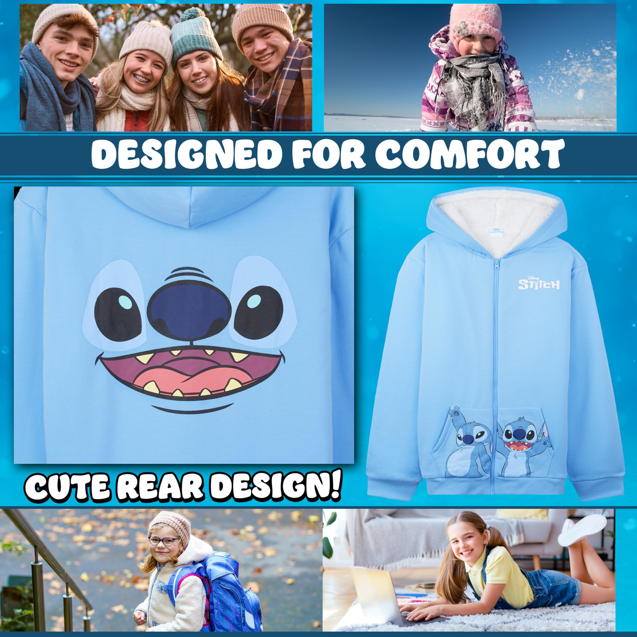 Disney Stitch Felpa con Cappuccio Bambina Adolescenti 6-14 Anni, Sherpa Pile Giacca Ragazza Incappucciato, Regalo Bambini
