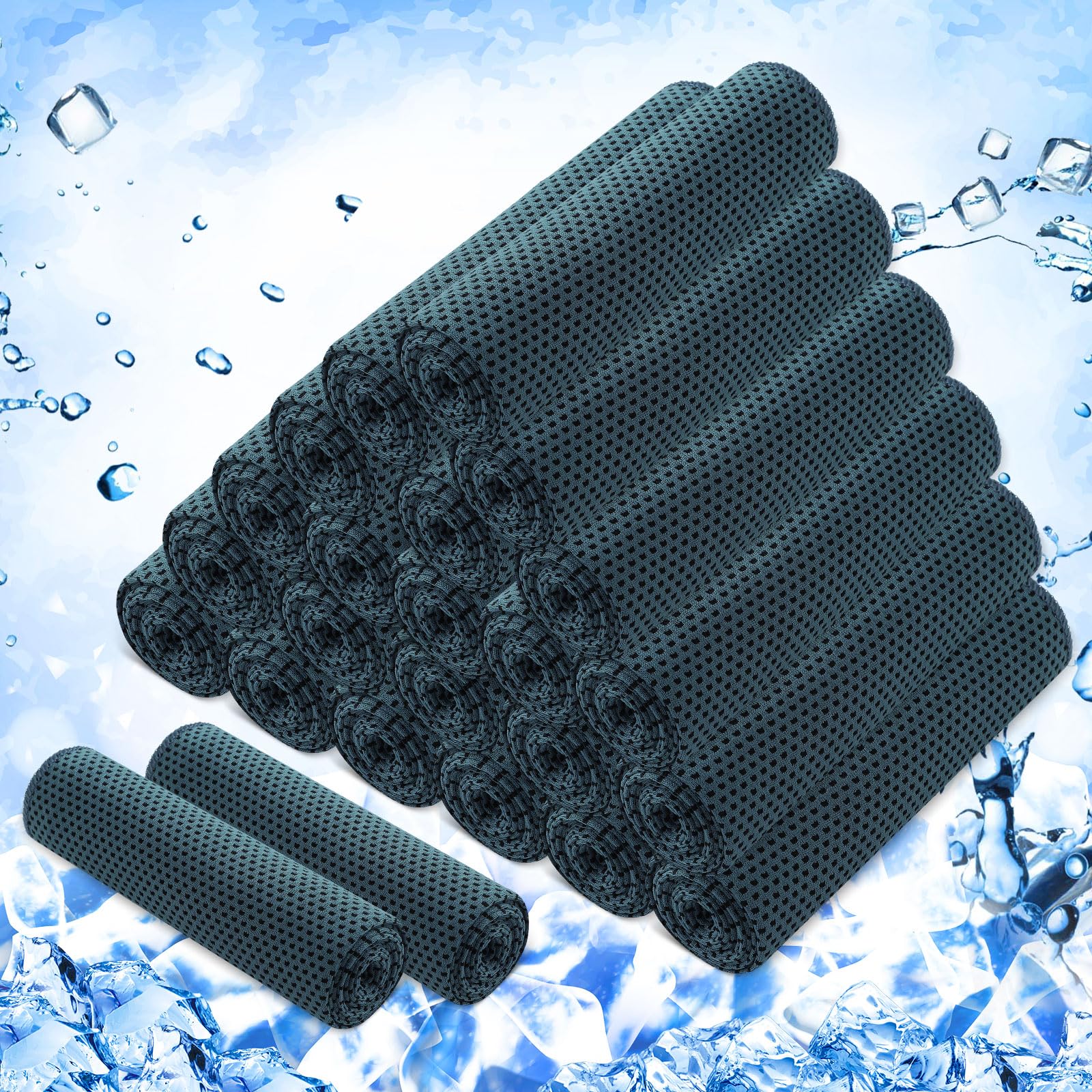 Confezione da 24 Asciugamani rinfrescanti 40"x12" (101x30 cm) in Microfibra,Traspiranti,Morbidi e rinfrescanti,Ideali per Allenamento in Palestra,Yoga,Golf,Corsa (Blu Polvere).