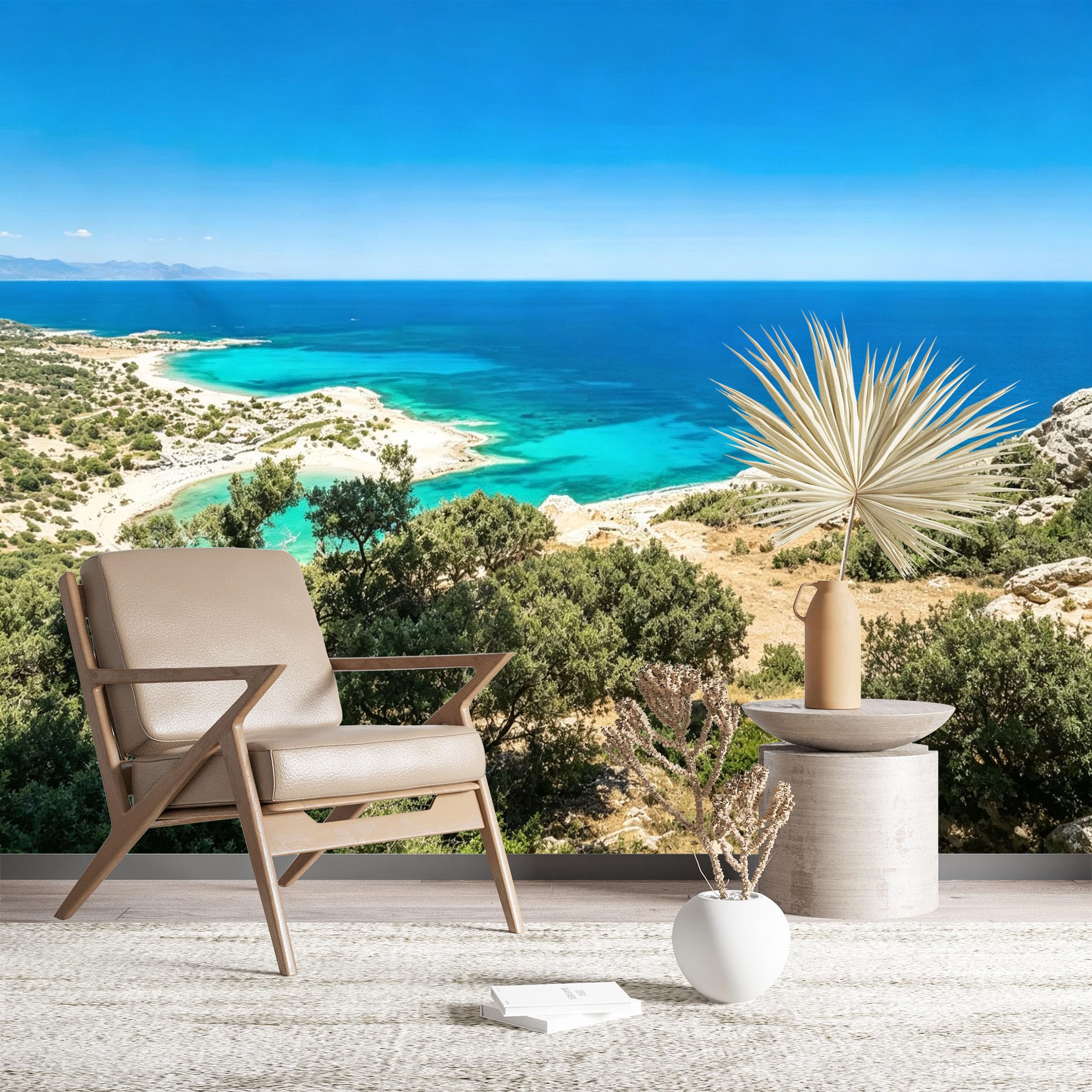 Custom Size Wall Murals Tropical Coastline Aerial View Realistic Self-Adhesive Wall Fabric (NO PVC) Removable Wallpaper for Living Room Bathroom