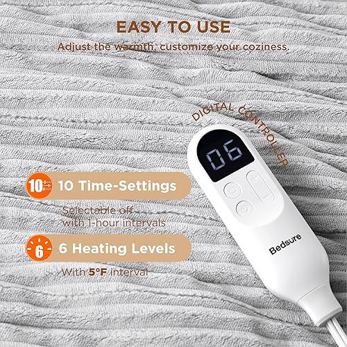 Vista 20 de Bedsure Manta eléctrica individual – Manta térmica de franela suave acanalada, manta térmica con 10 ajustes de tiempo, 6 ajustes de calor